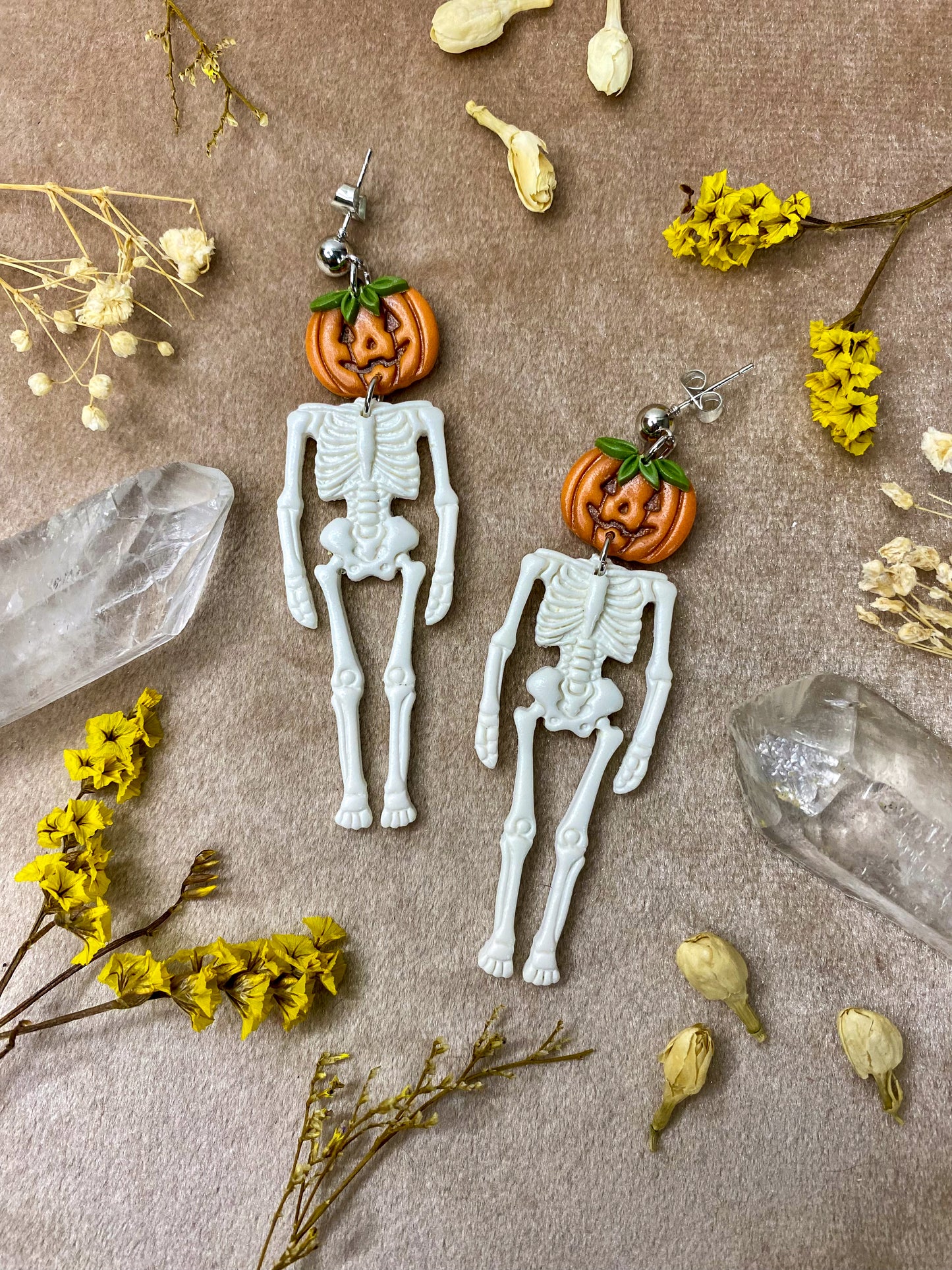 Pumpkin Head Skelly Earrings