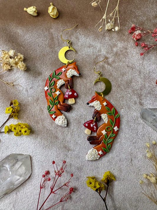 Sleeping Fox and Mushroom Earrings