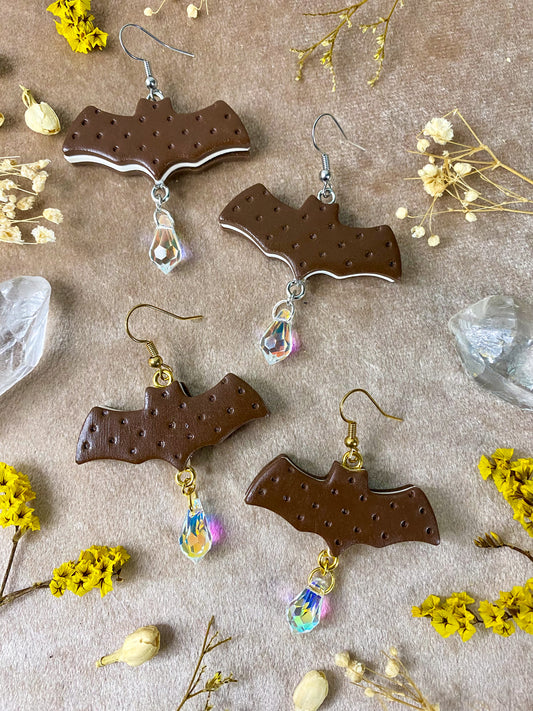 polymer clay halloween bat ice cream sandwich dangle earrings