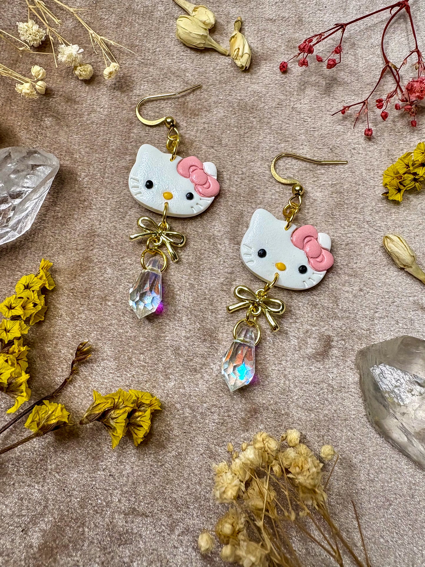 Pink Bow Kitty Earrings