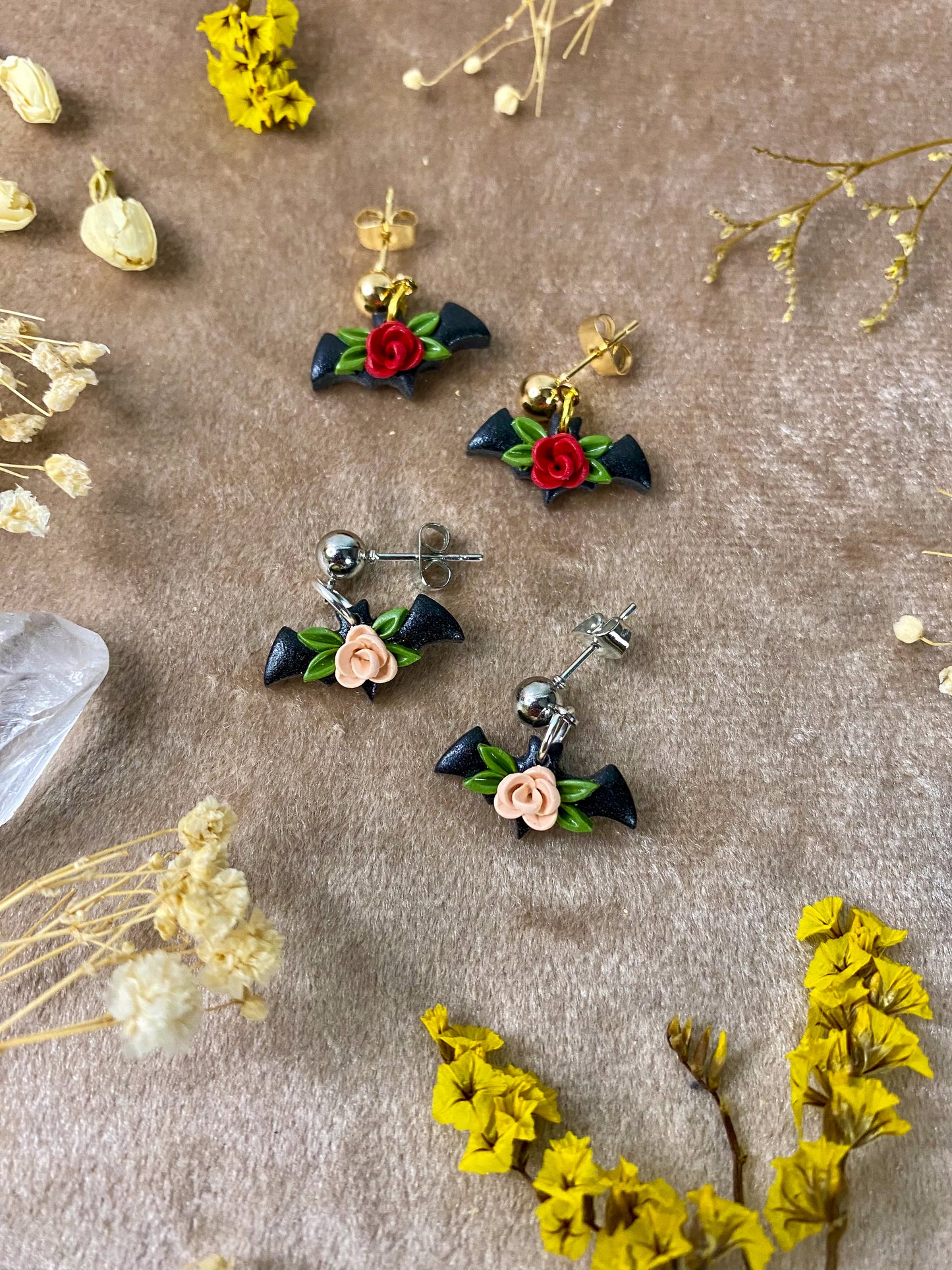 Floral Bat Micro Earrings