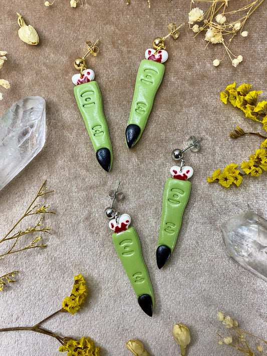 polymer clay Halloween witch finger dangle earrings