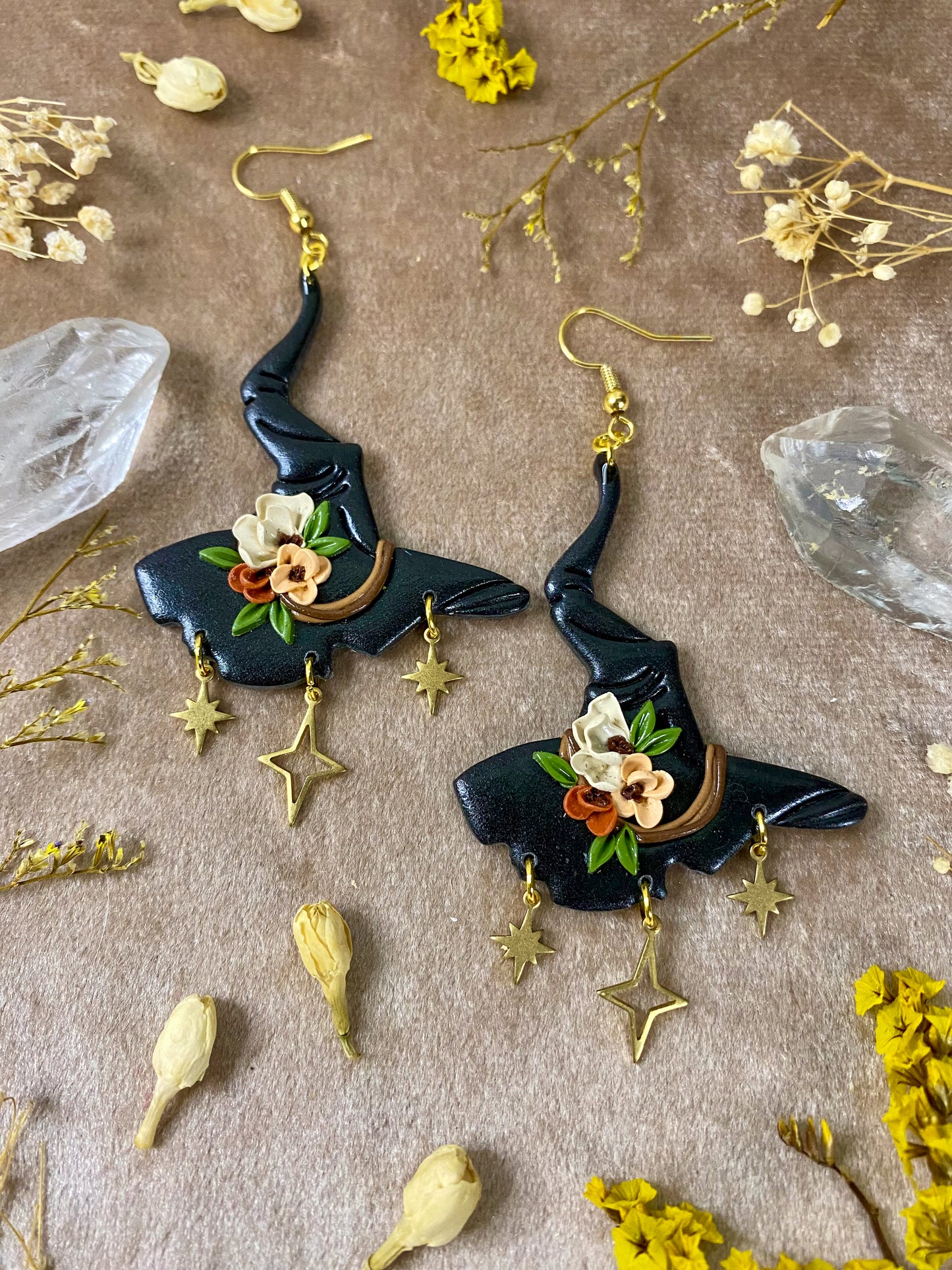 Starry Floral Witch's Hat Earrings