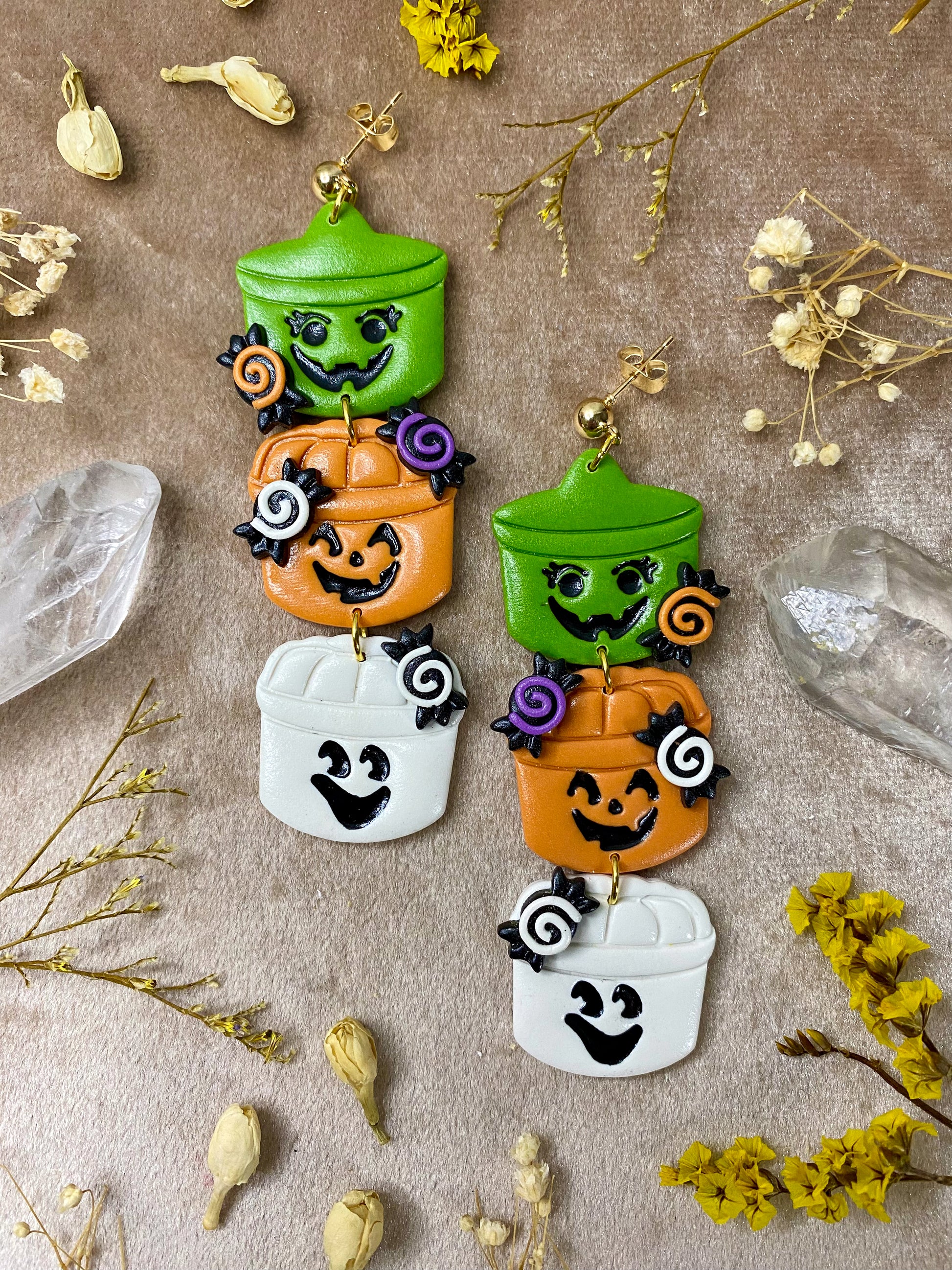 polymer clay Halloween classic mcdonalds trick or treat bucket earrings