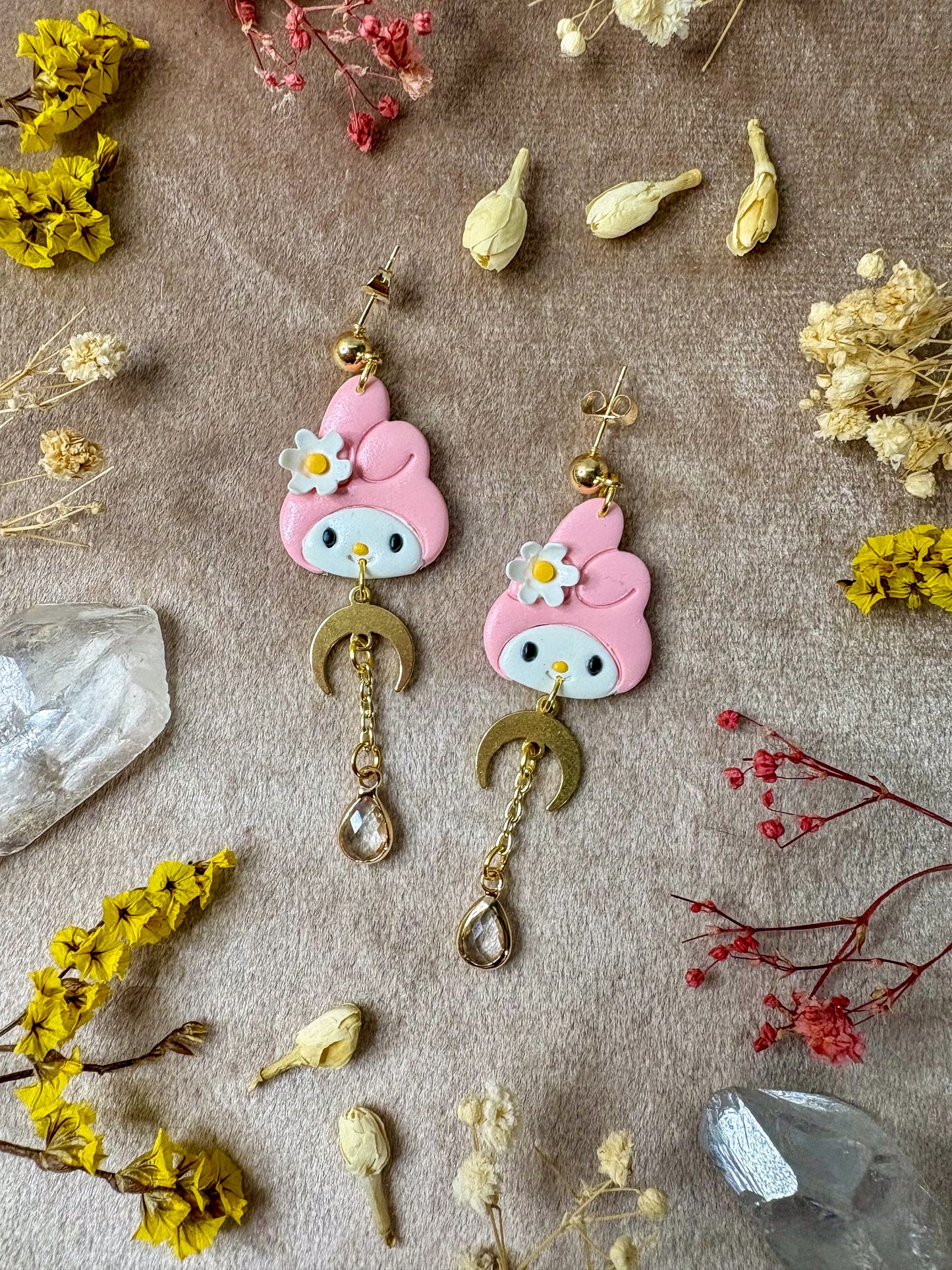 Rabbit with Pink Hat Earrings