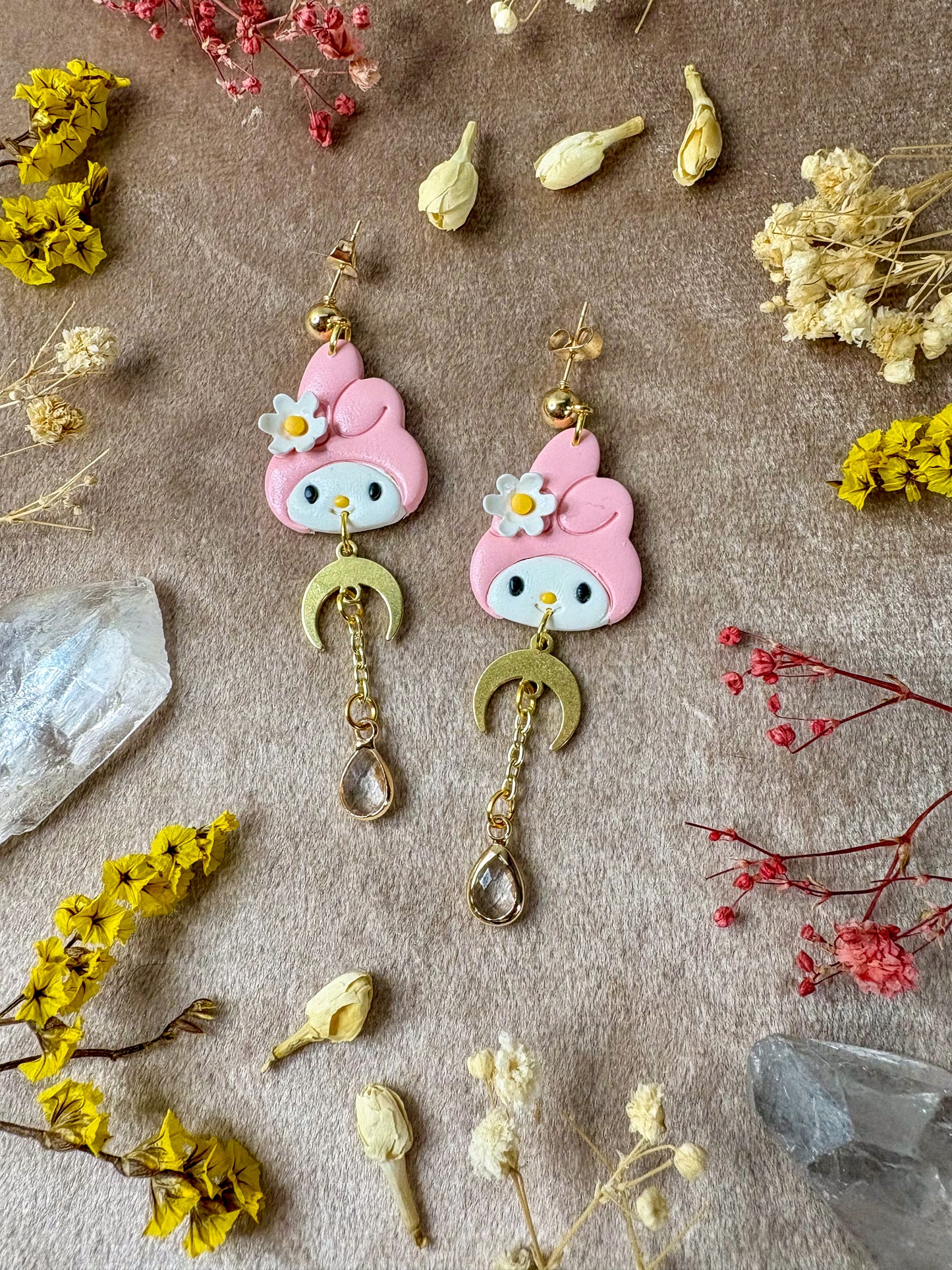 Rabbit with Pink Hat Earrings