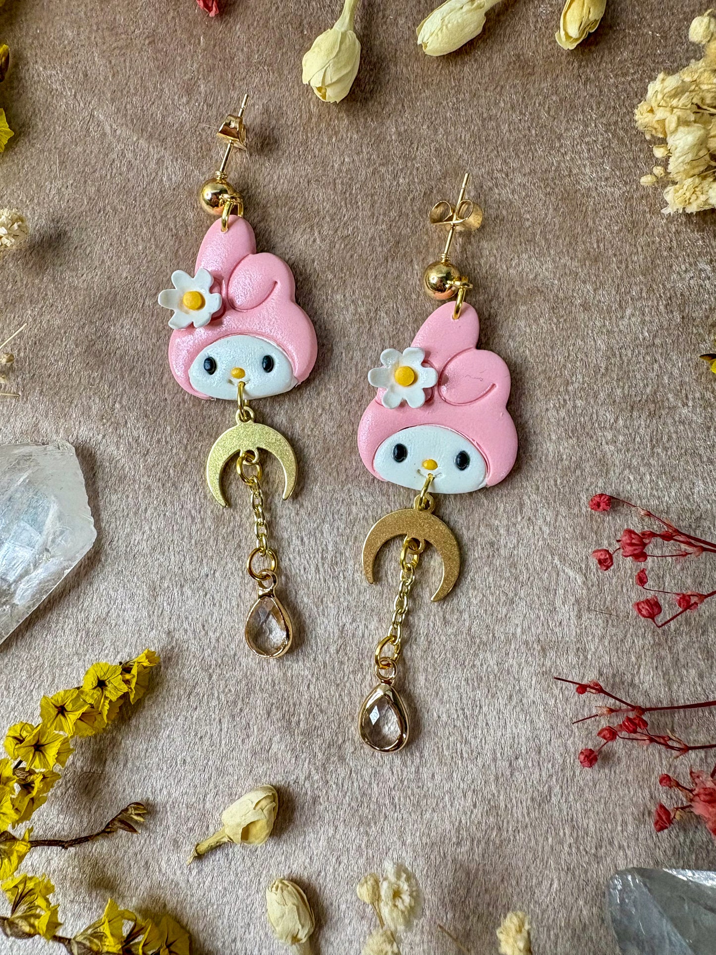 Rabbit with Pink Hat Earrings