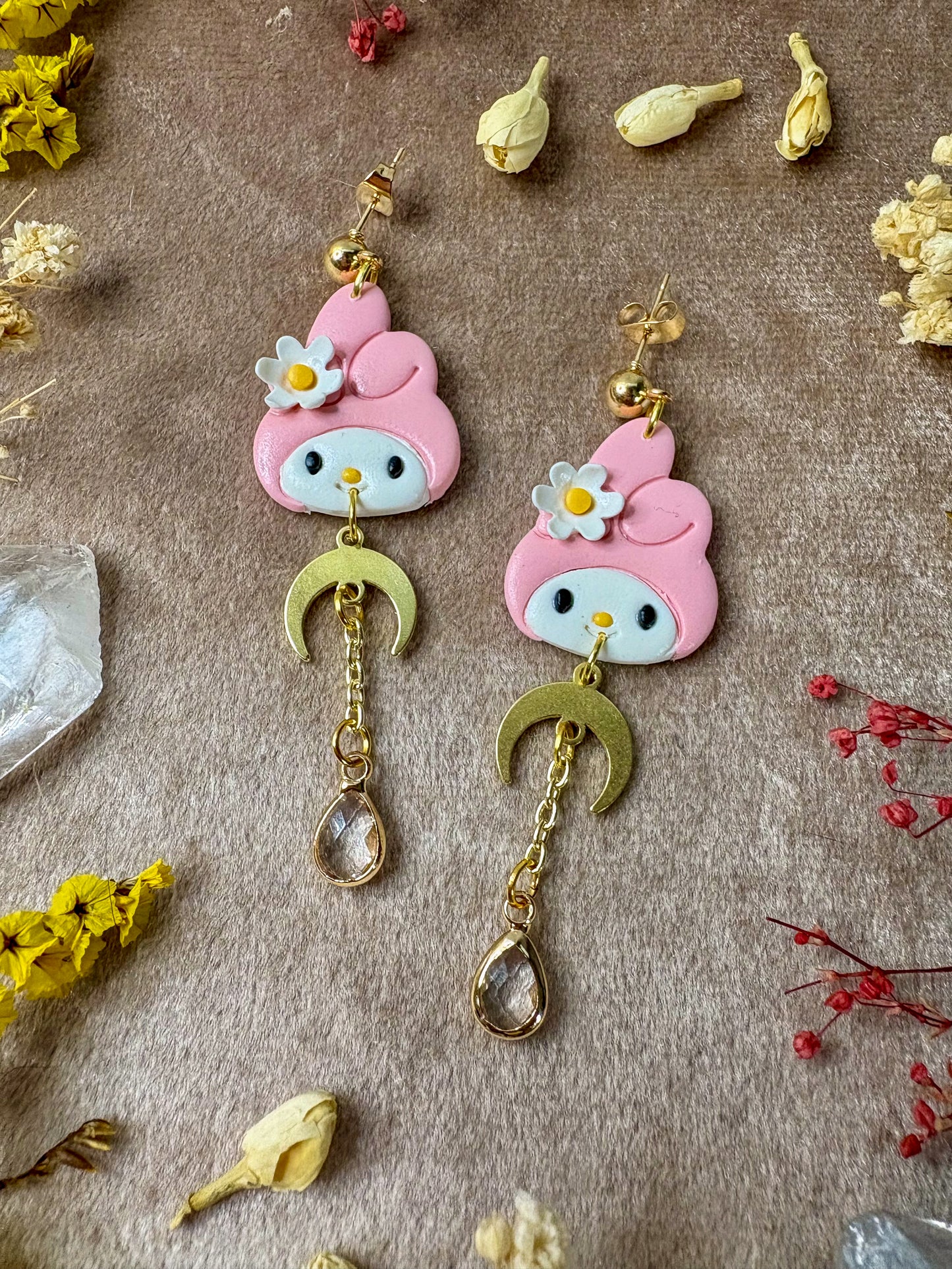 Rabbit with Pink Hat Earrings