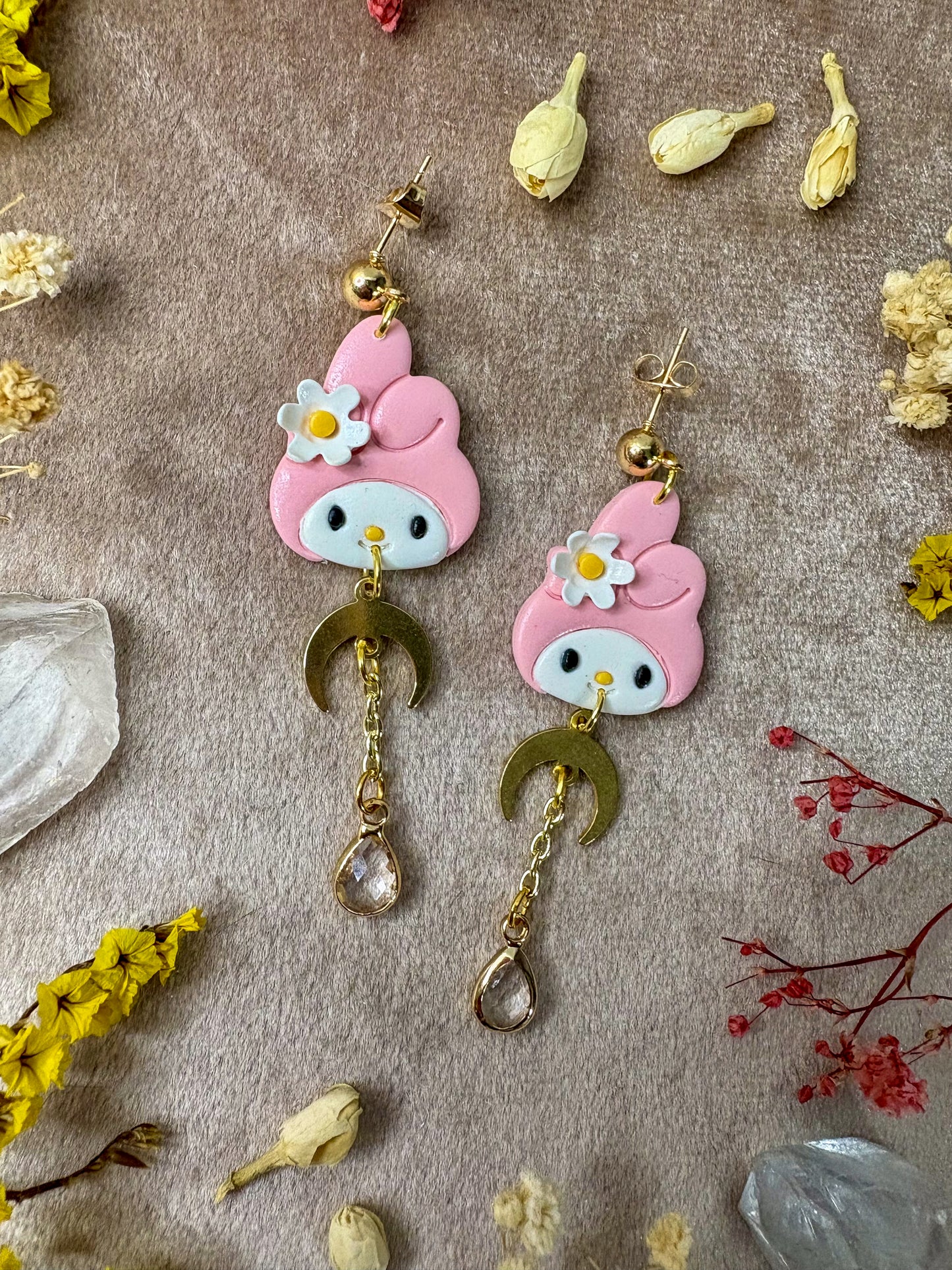 Rabbit with Pink Hat Earrings