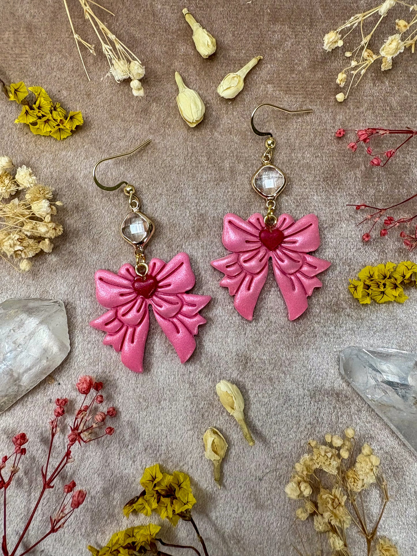 Pink Heart Bow Earrings