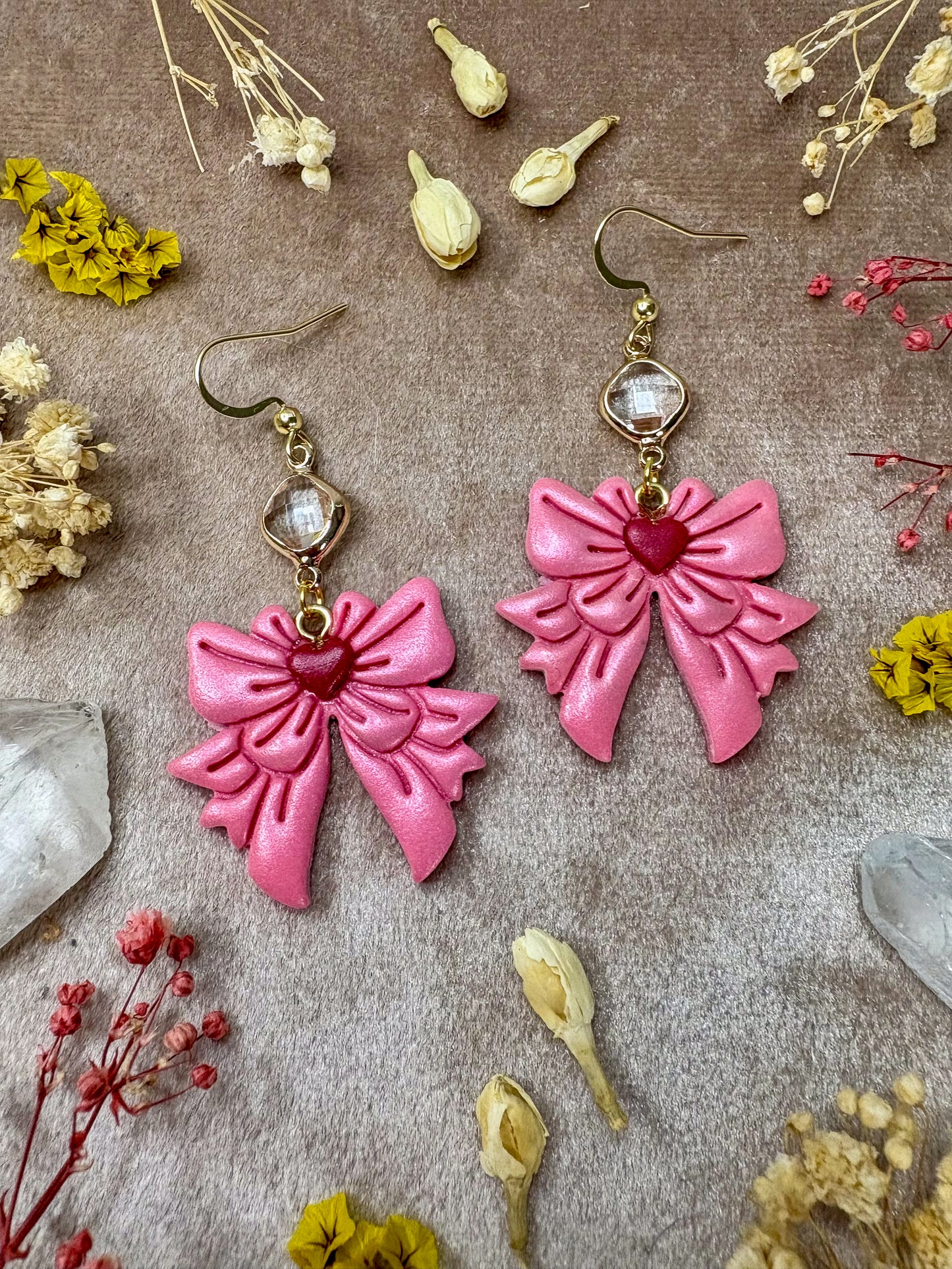 Pink Heart Bow Earrings