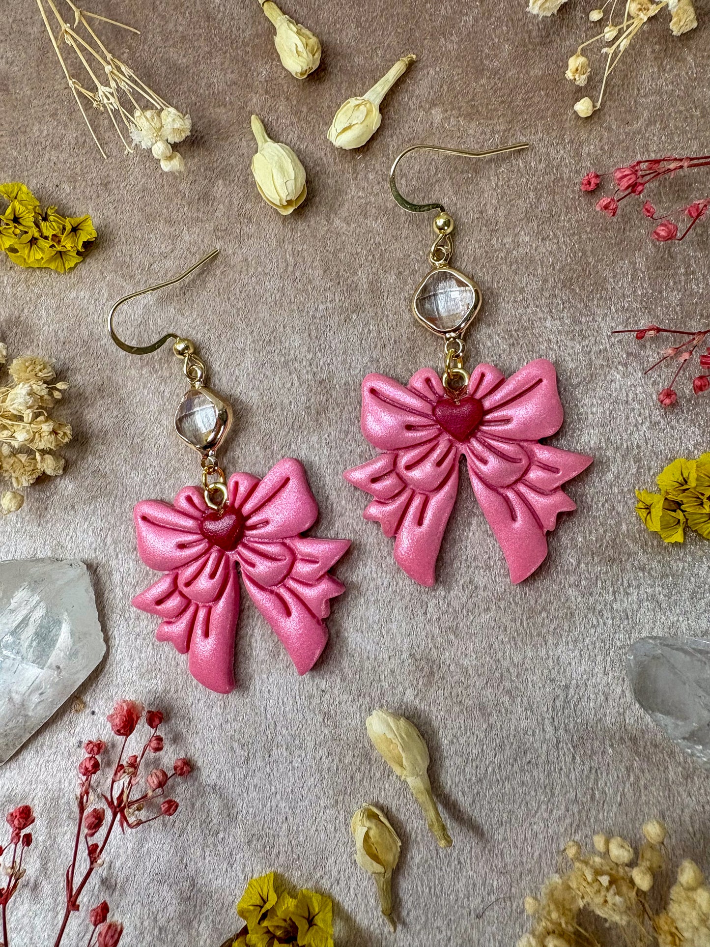 Pink Heart Bow Earrings