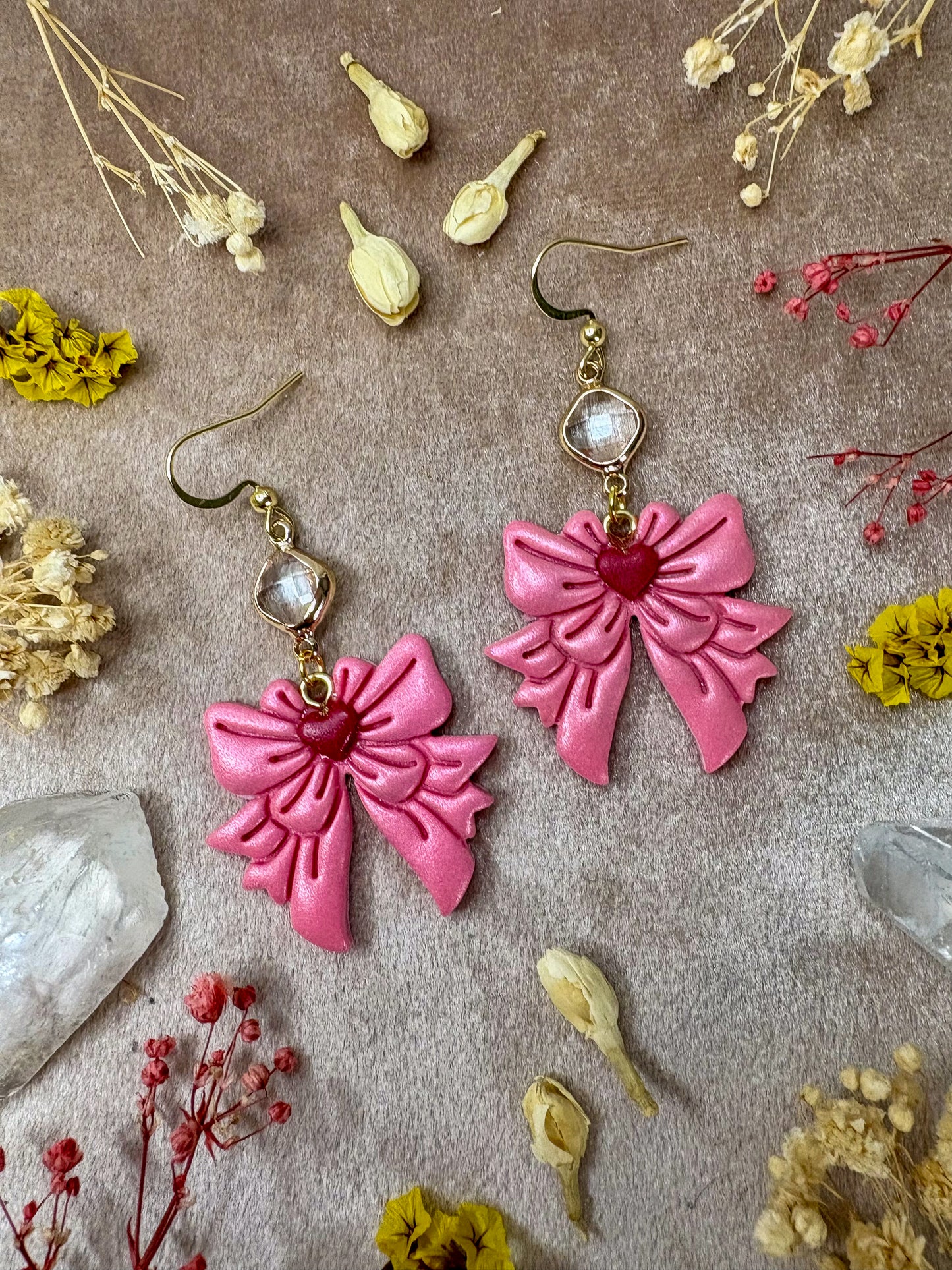 Pink Heart Bow Earrings