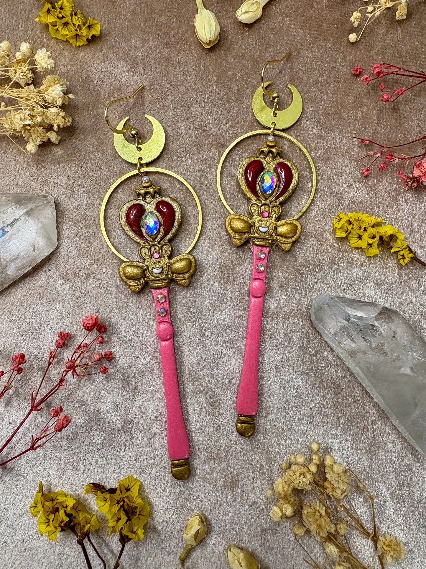 Moon Heart Rod Earrings