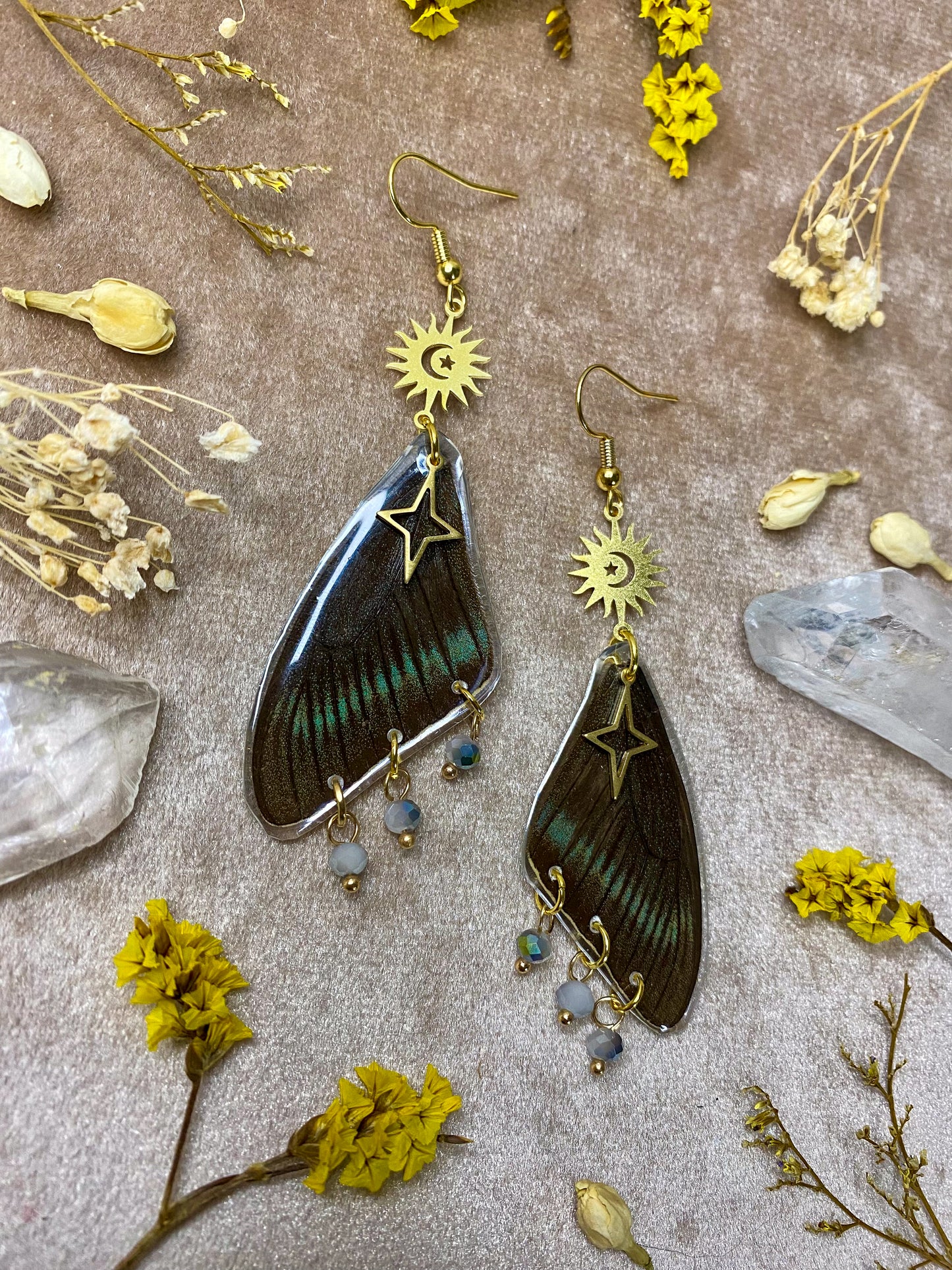 Chinese Peacock Swallowtail Butterfly Wing Earrings (Top Wings)