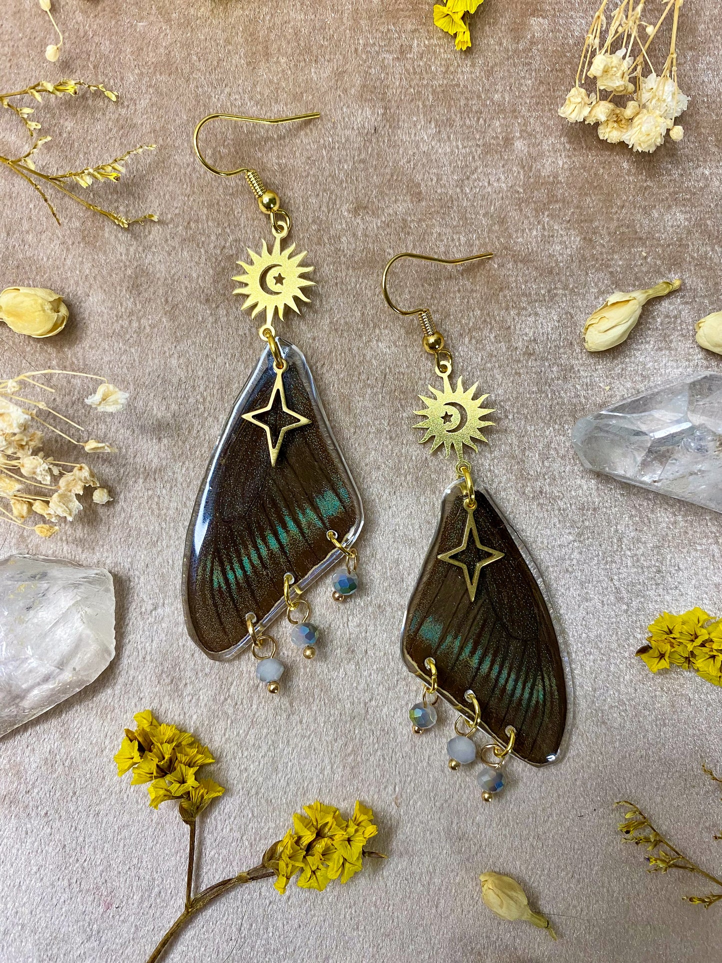 Chinese Peacock Swallowtail Butterfly Wing Earrings (Top Wings)