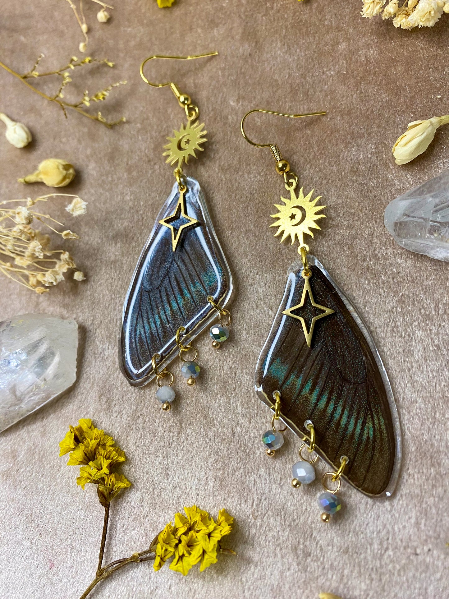 Chinese Peacock Swallowtail Butterfly Wing Earrings (Top Wings)