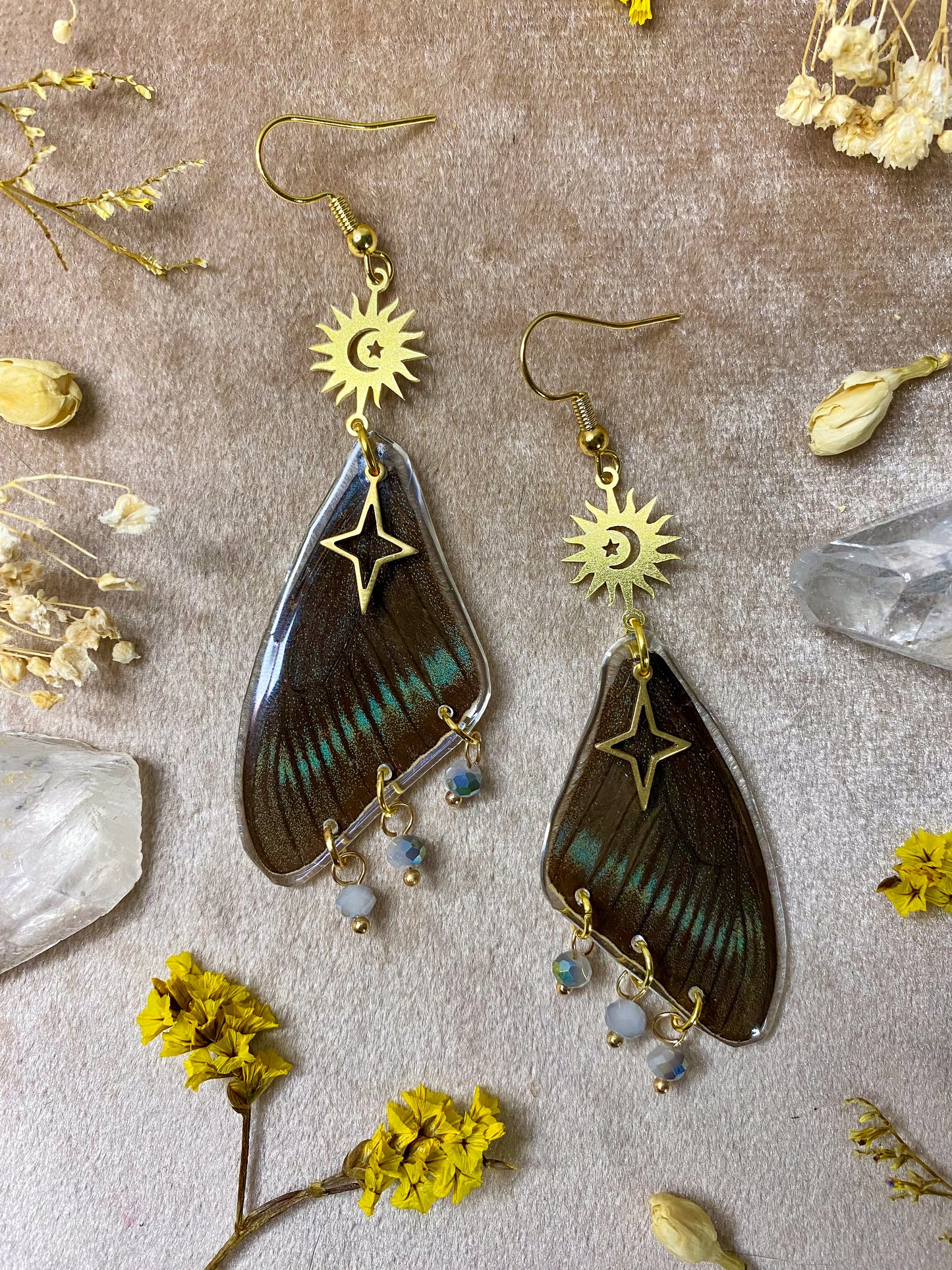 Chinese Peacock Swallowtail Butterfly Wing Earrings (Top Wings)