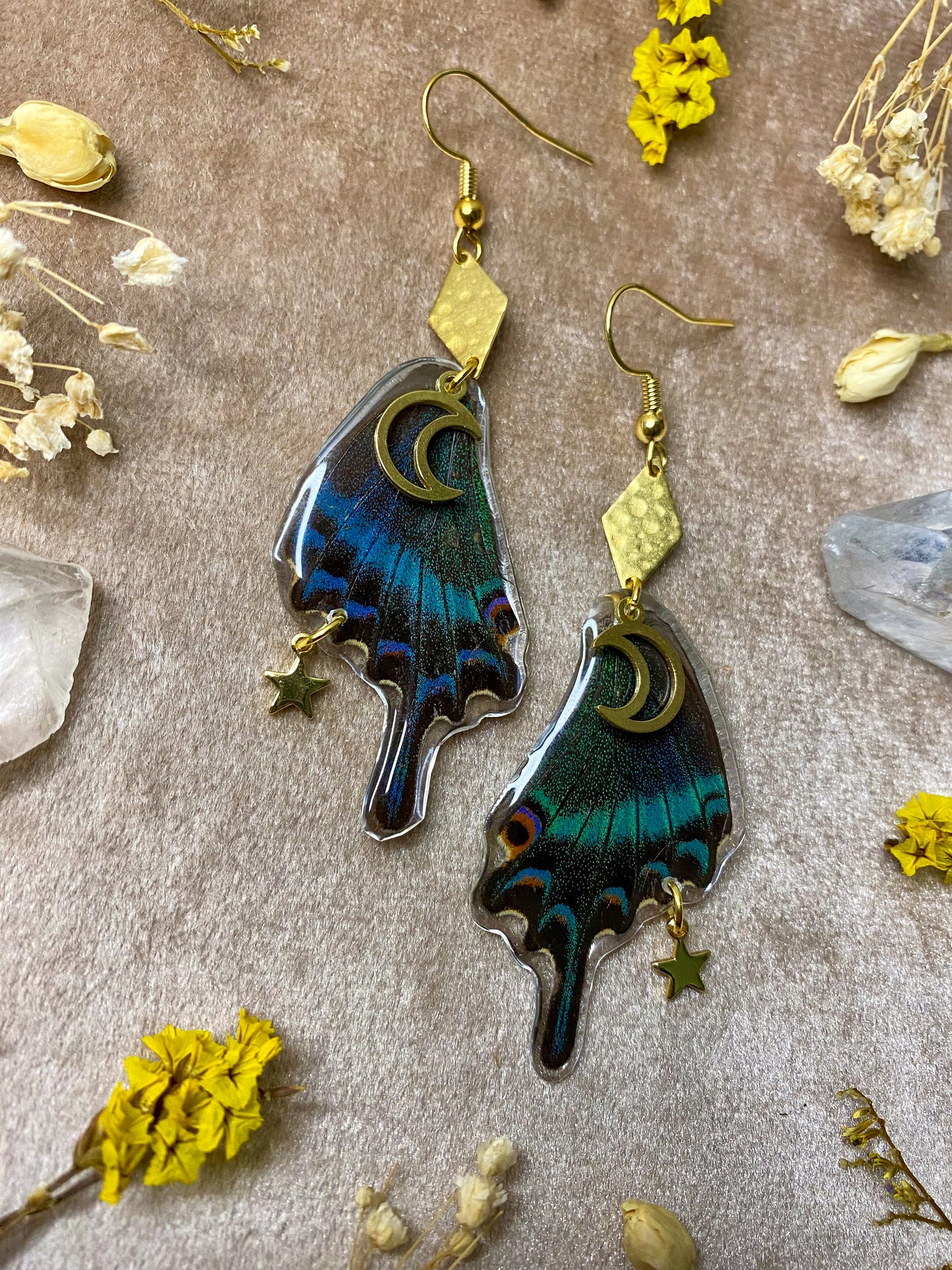 Chinese Peacock Swallowtail Butterfly Wing Earrings (Bottom Wings)