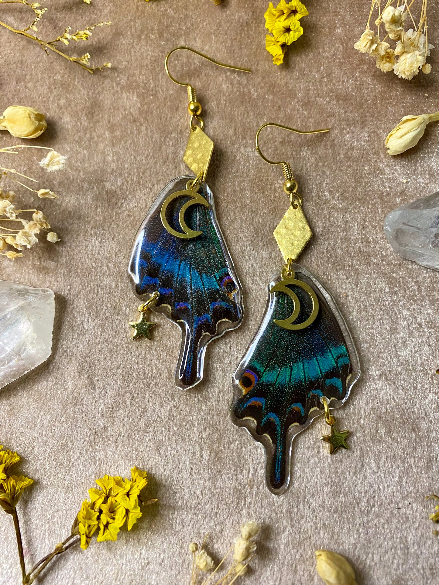 Chinese Peacock Swallowtail Butterfly Wing Earrings (Bottom Wings)