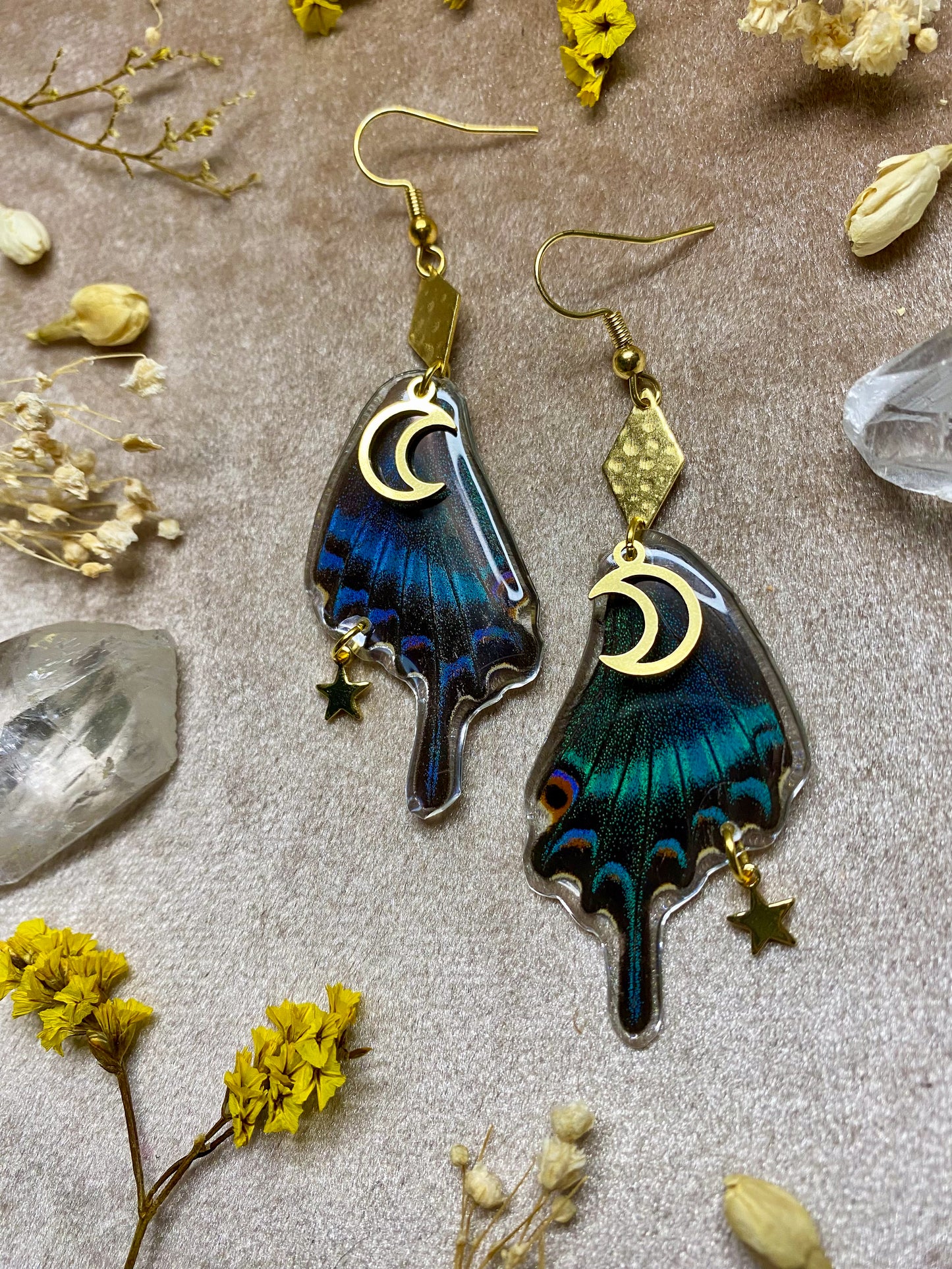 Chinese Peacock Swallowtail Butterfly Wing Earrings (Bottom Wings)