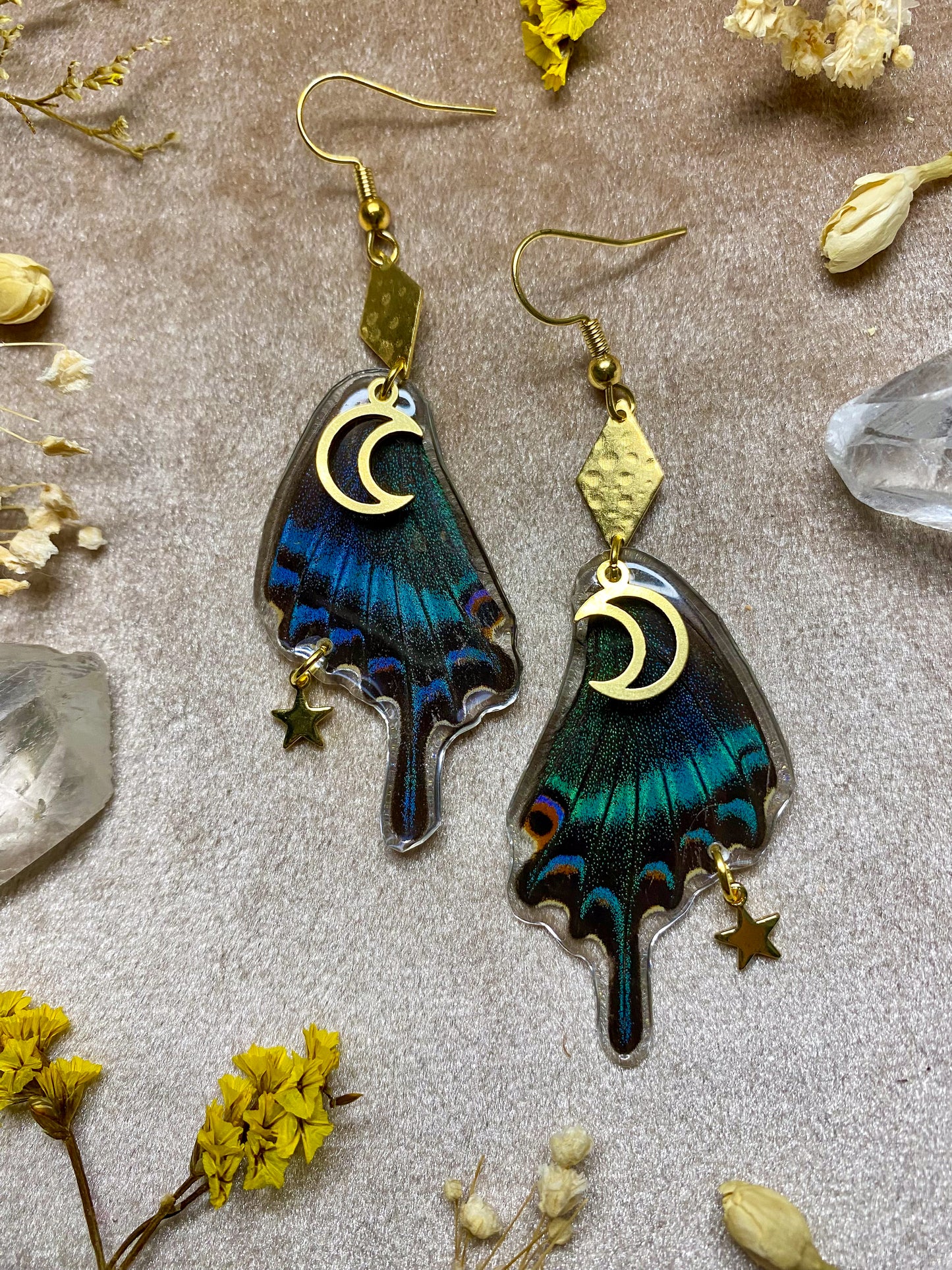 Chinese Peacock Swallowtail Butterfly Wing Earrings (Bottom Wings)