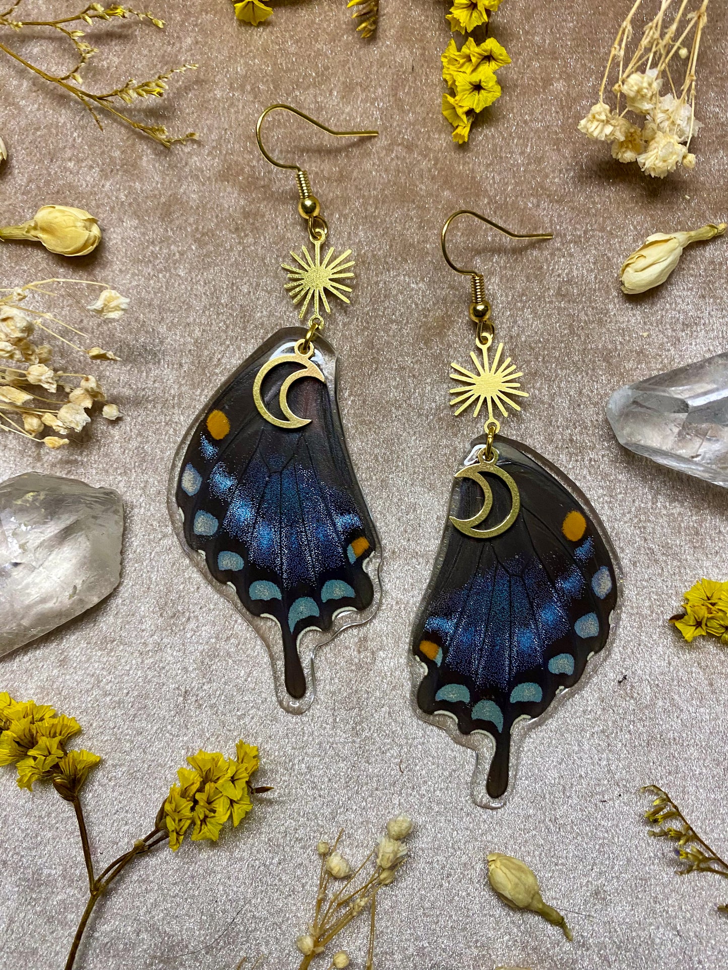 resin real butterfly moth spicebush swallowtail wing dangle earrings