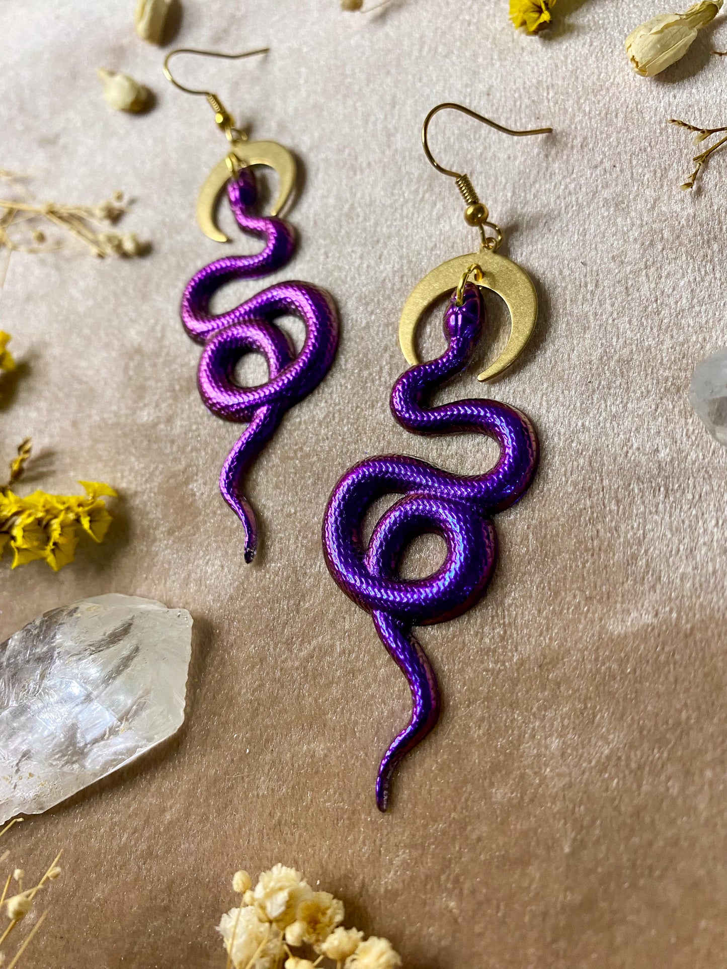 Purple and Magenta Coil Snake Earrings