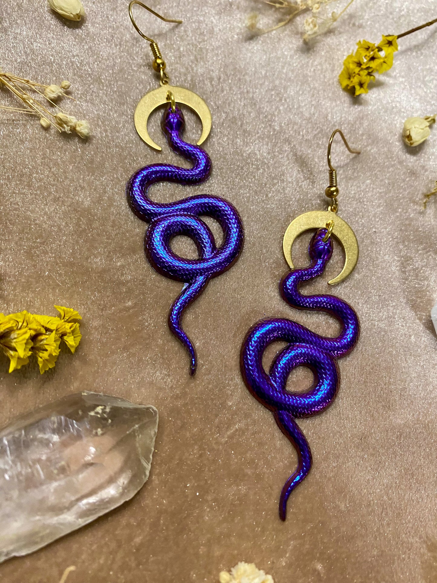 Purple and Magenta Coil Snake Earrings