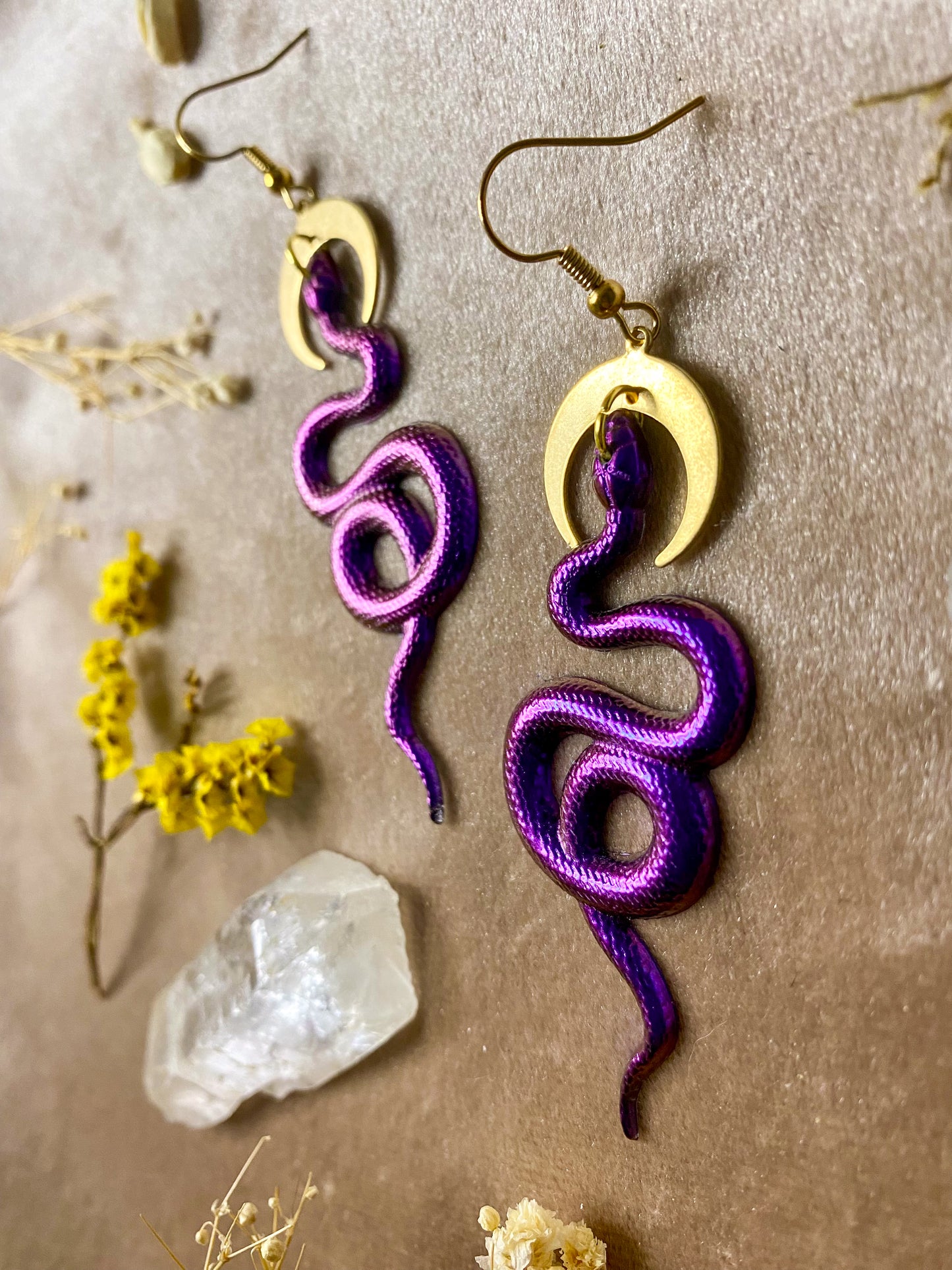 Purple and Magenta Coil Snake Earrings