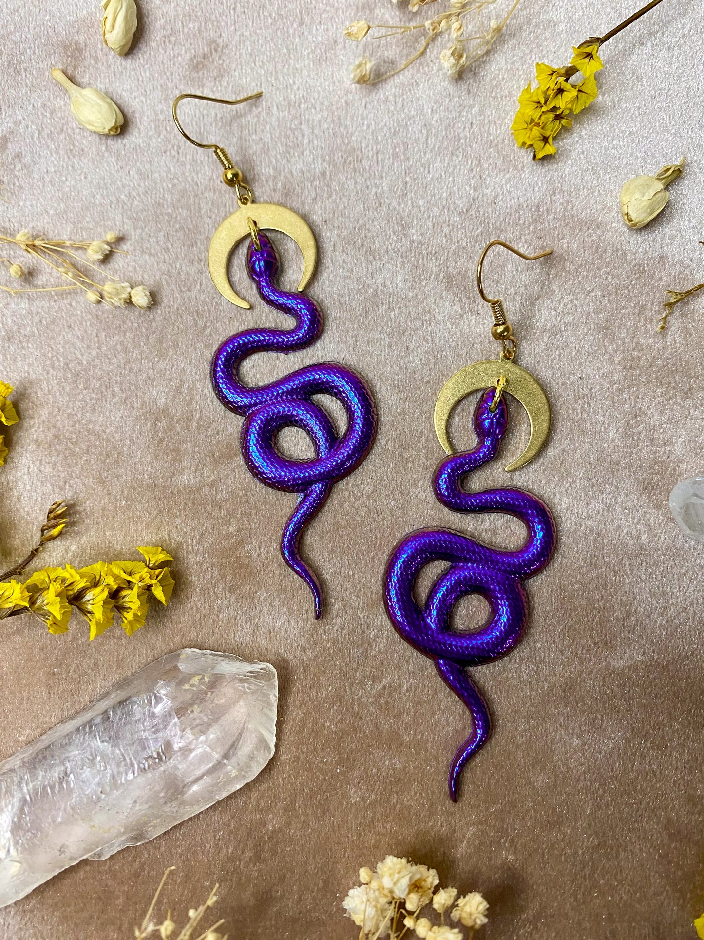 Purple and Magenta Coil Snake Earrings