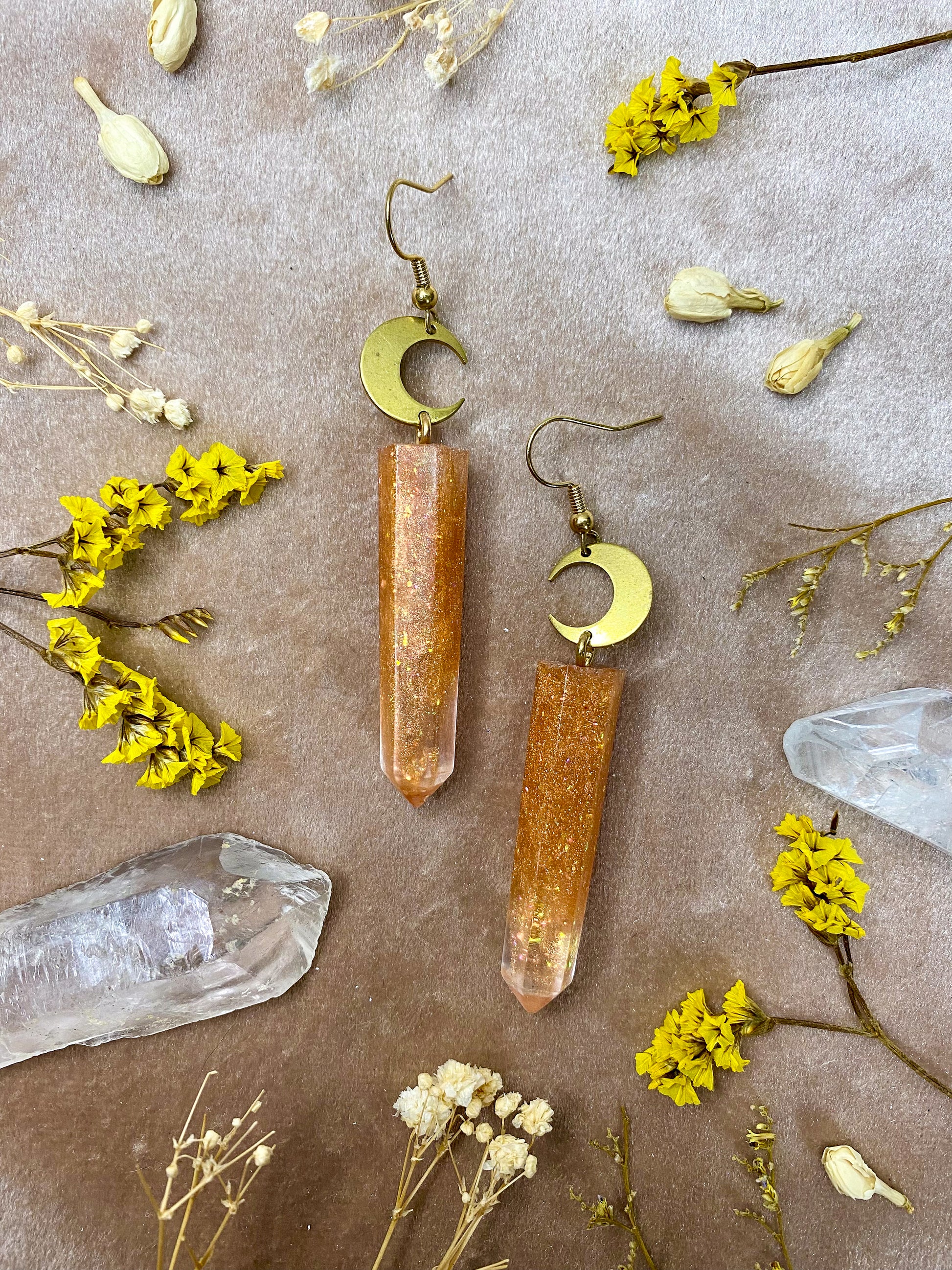 resin orange glow crystal dangle earrings