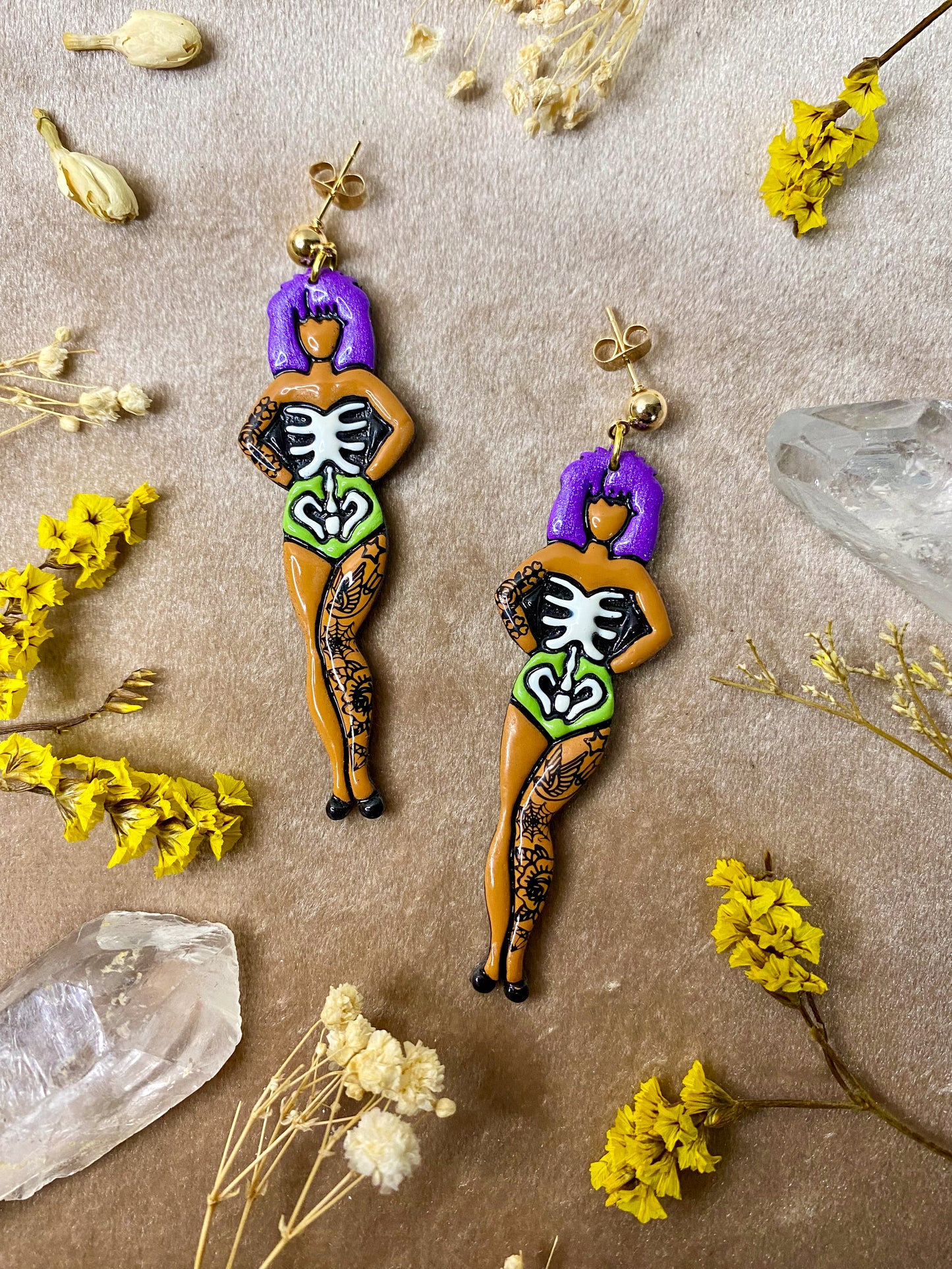 Glow-in-the-Dark Skeleton Babe Earrings