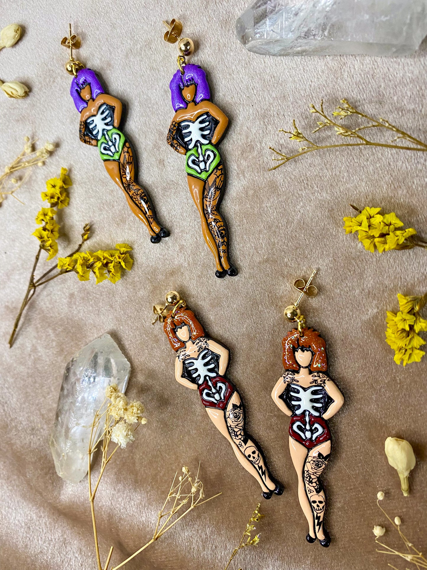 Glow-in-the-Dark Skeleton Babe Earrings