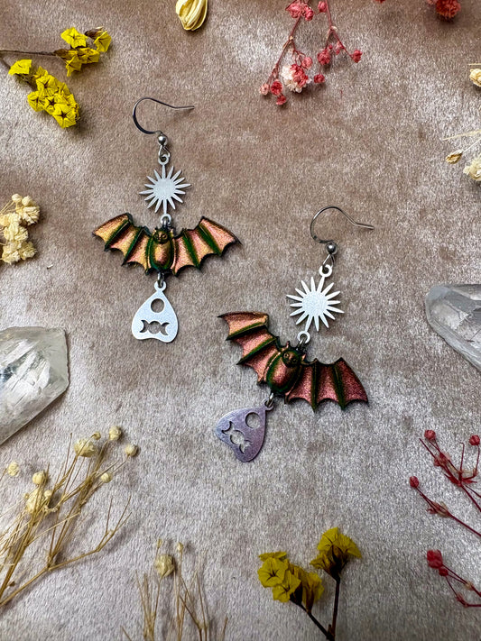 Planchette Color Shift Bat Earrings