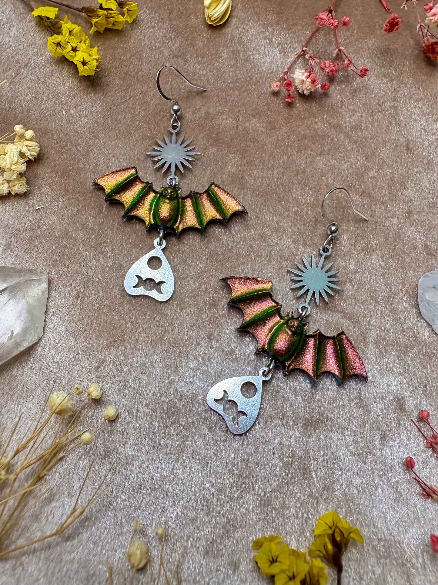 Planchette Color Shift Bat Earrings