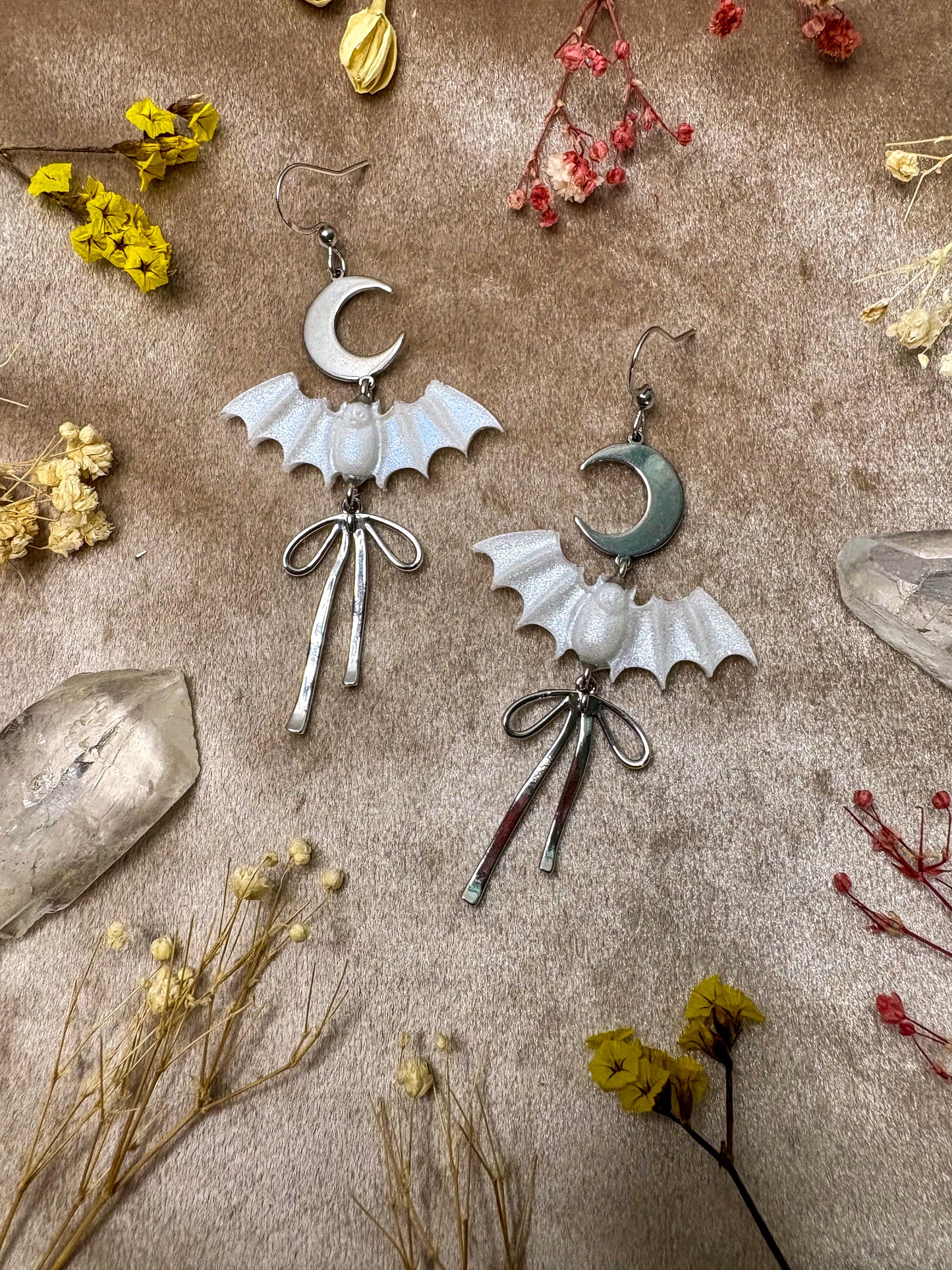 Small White Bat Earrings