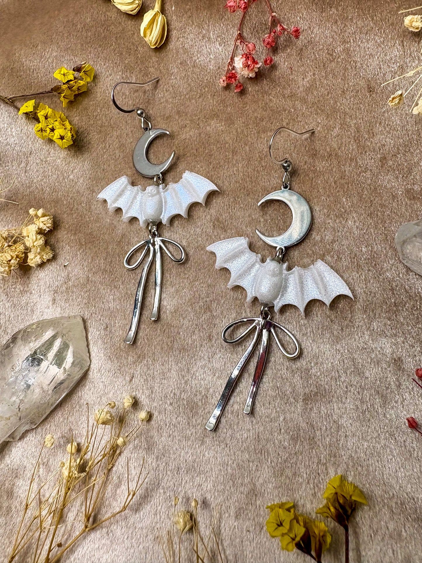 Small White Bat Earrings