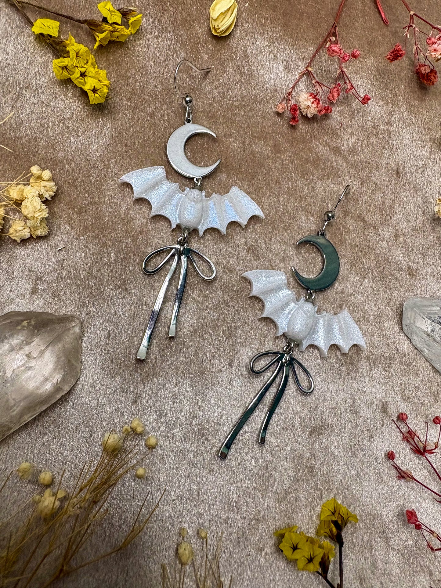 Small White Bat Earrings