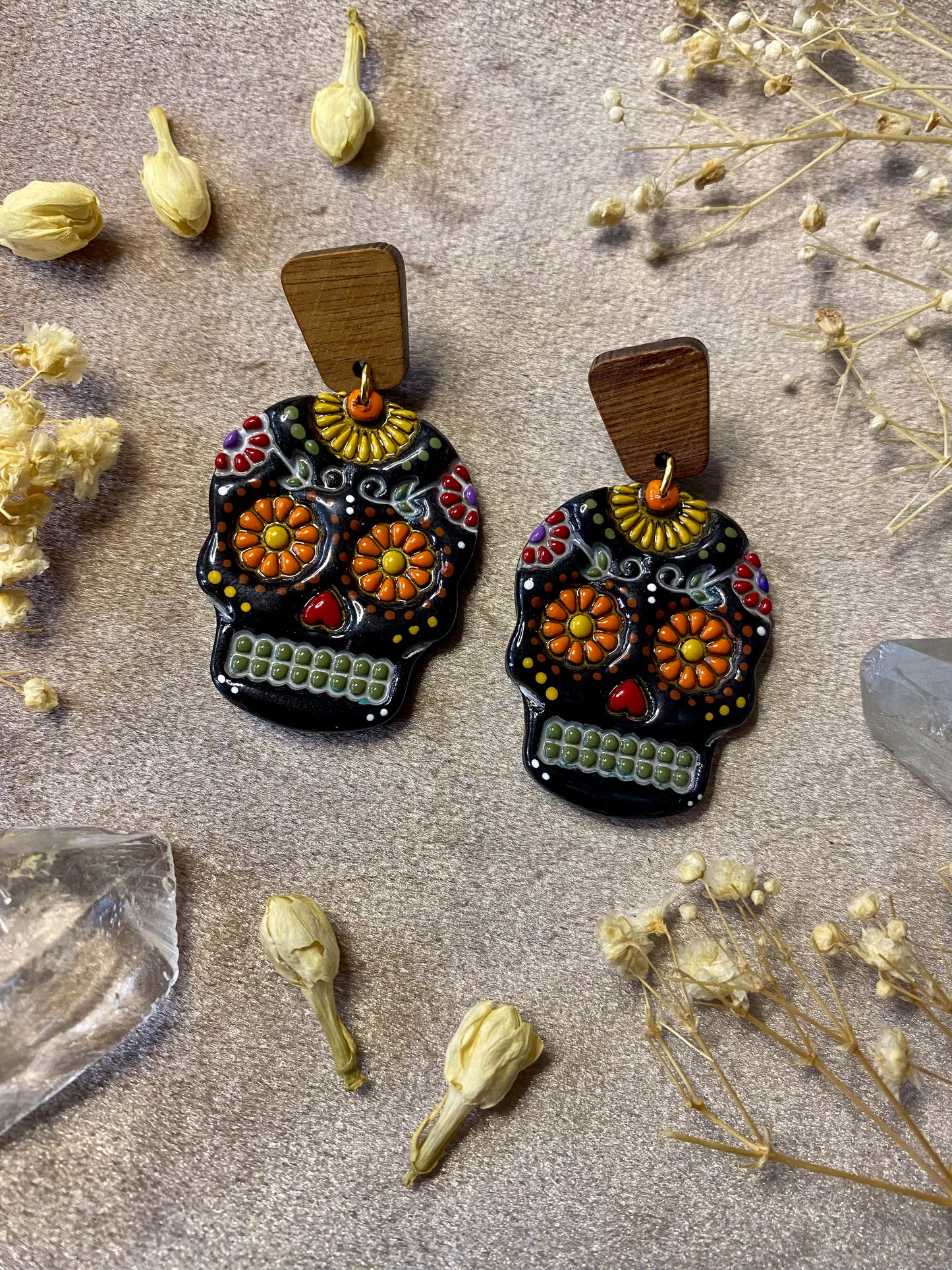 Black Sugar Skull Dangle Earrings