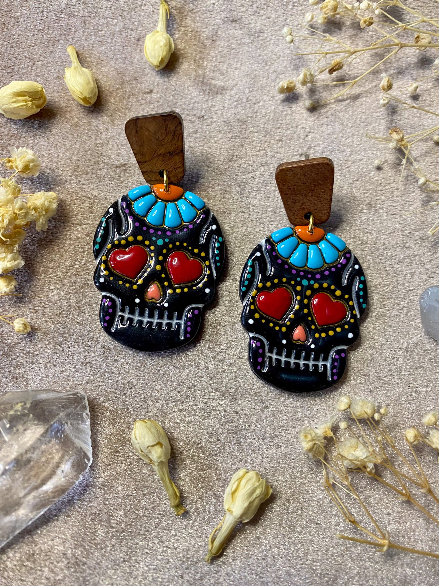 Black Sugar Skull Dangle Earrings