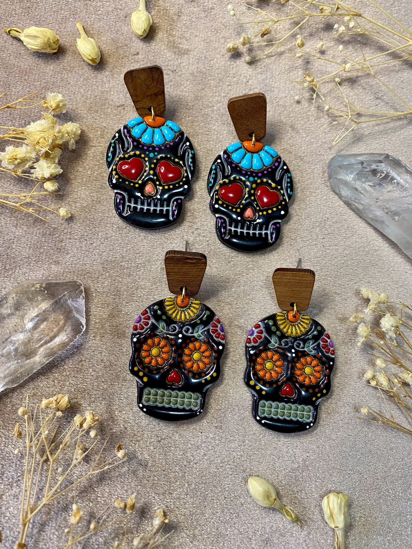 Black Sugar Skull Dangle Earrings