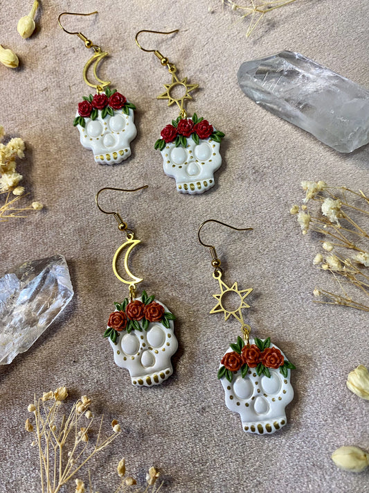 Floral Crown (with Leaves) Calavera Earrings