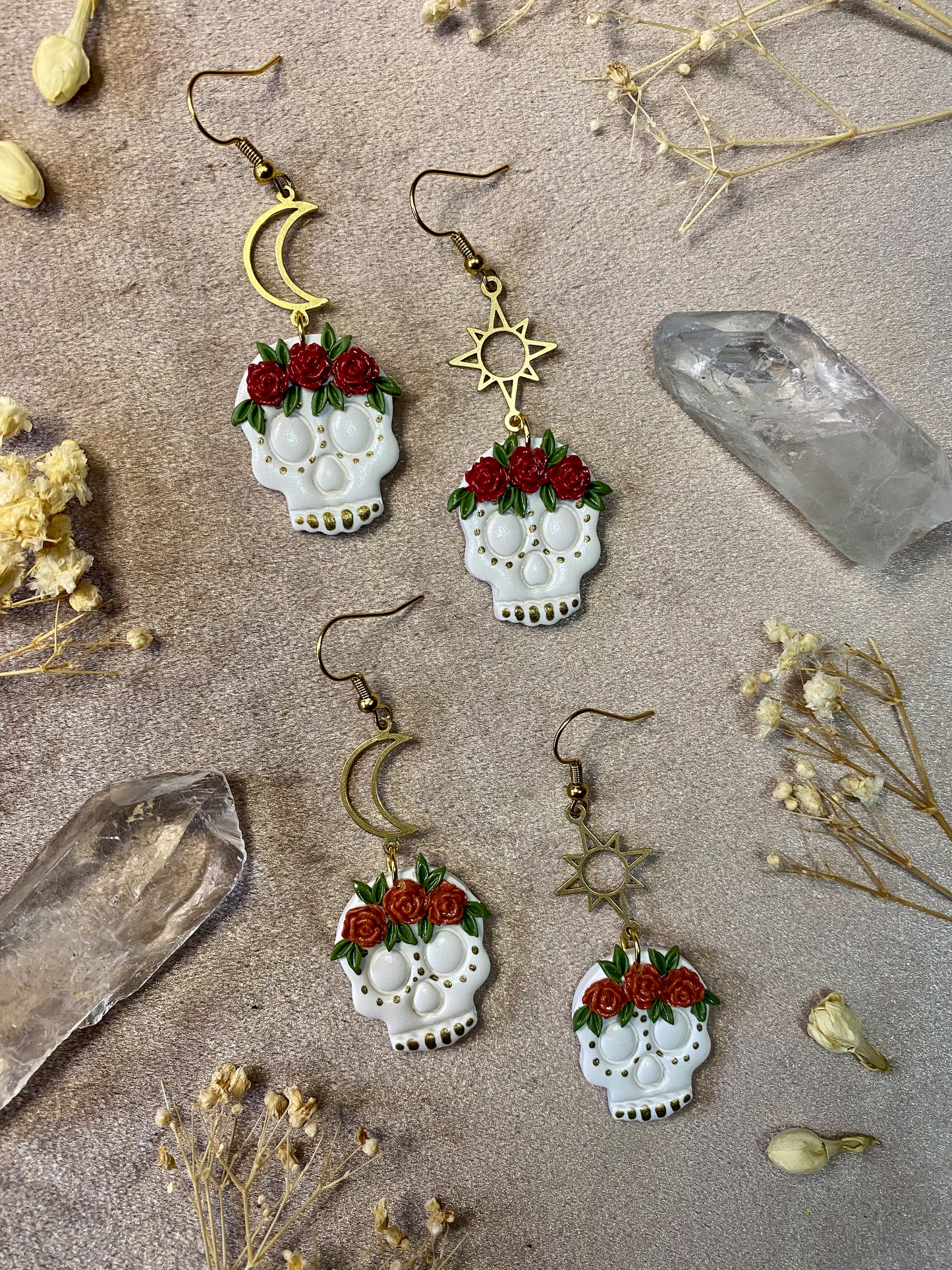 Floral Crown (with Leaves) Calavera Earrings