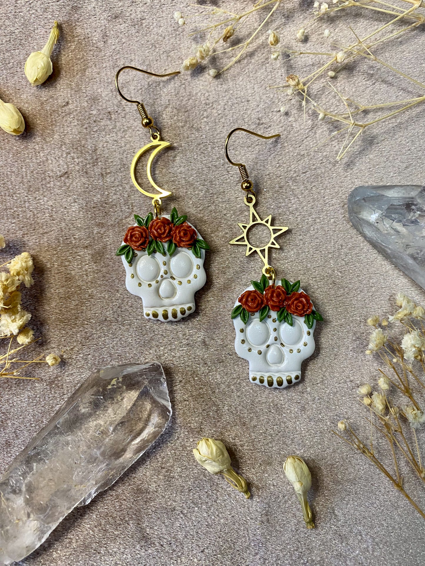 Floral Crown (with Leaves) Calavera Earrings