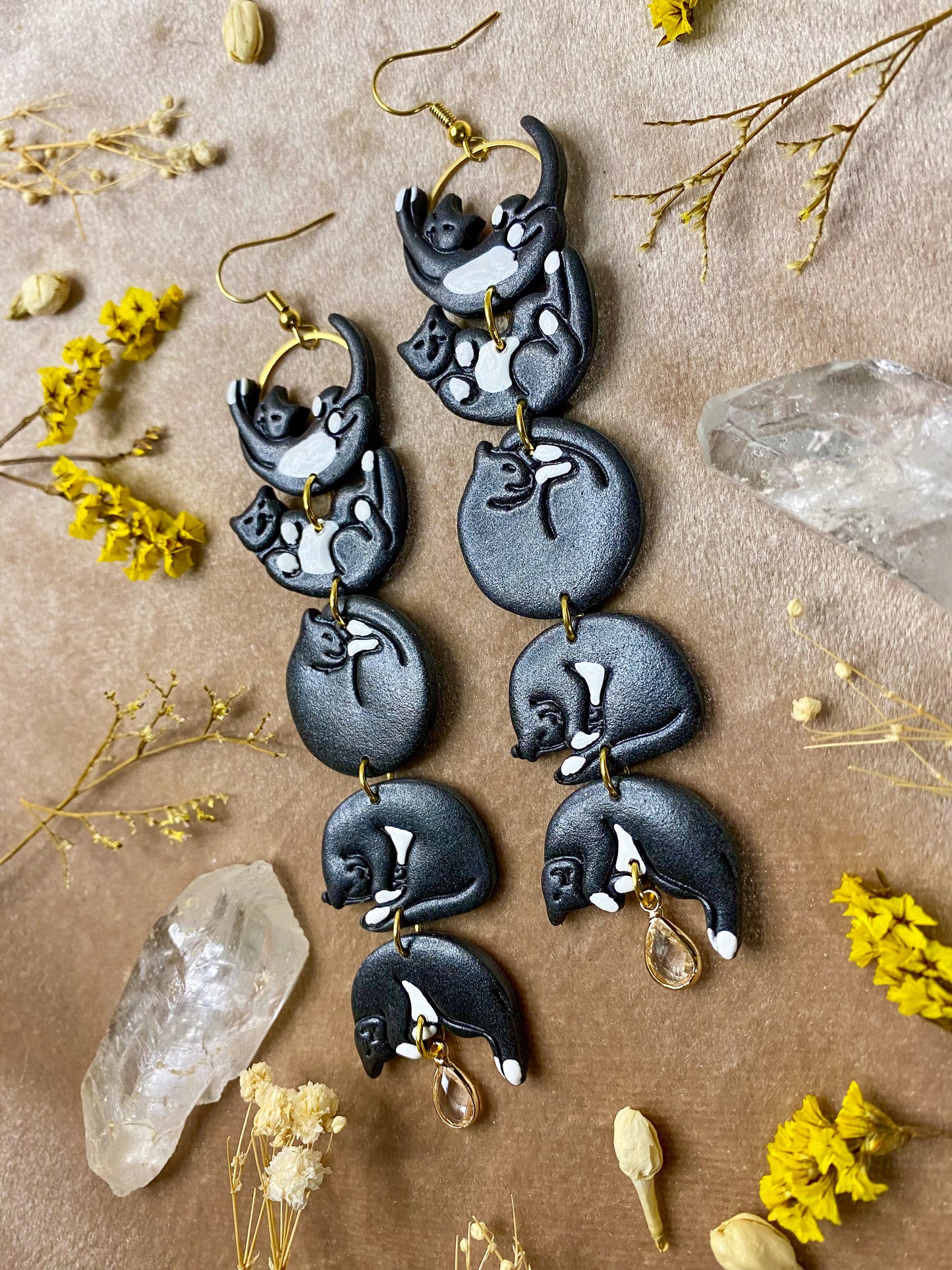 Cat Moon Phase Earrings - Tuxedo