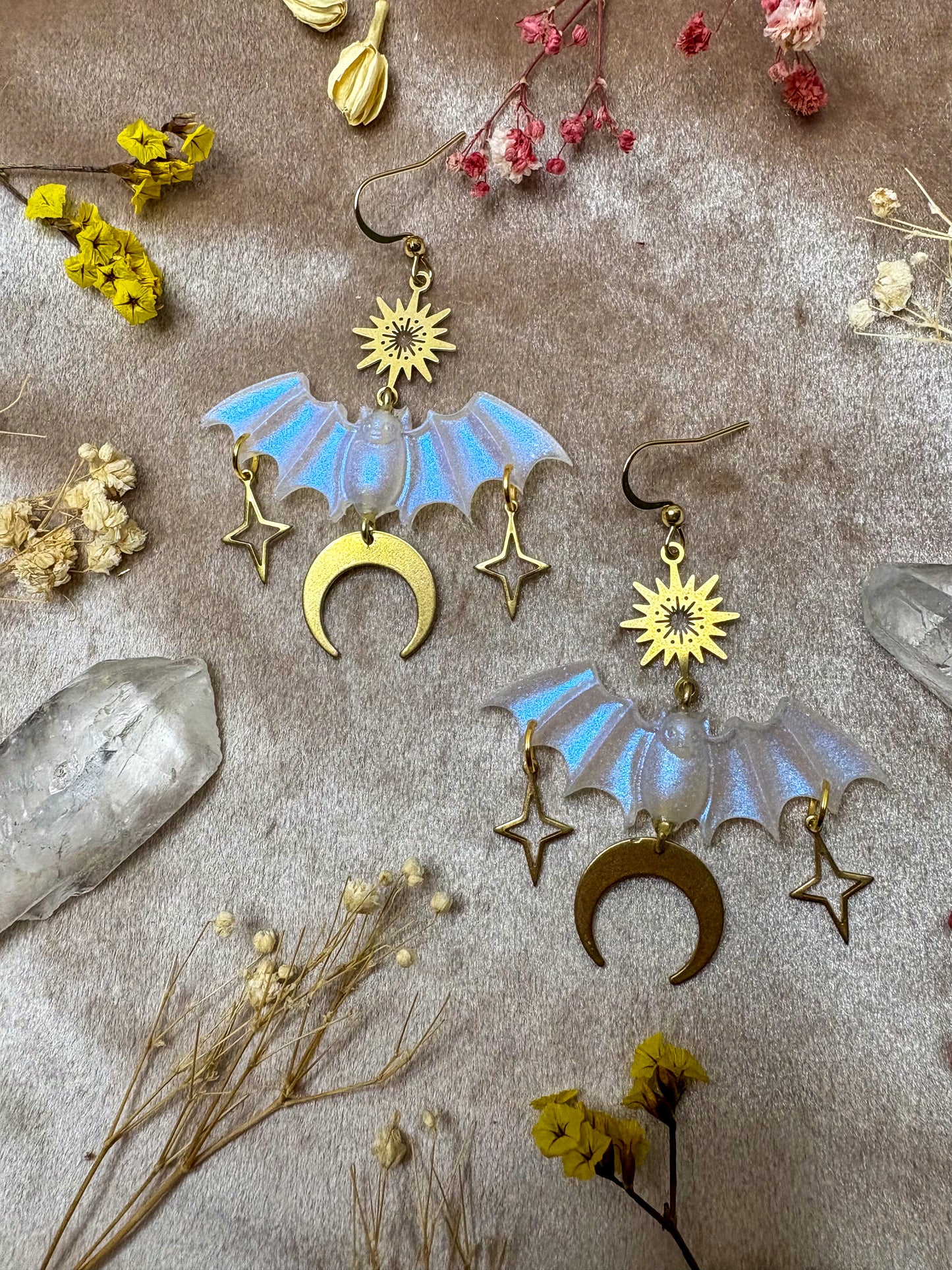 Iridescent Celestial Bat Earrings