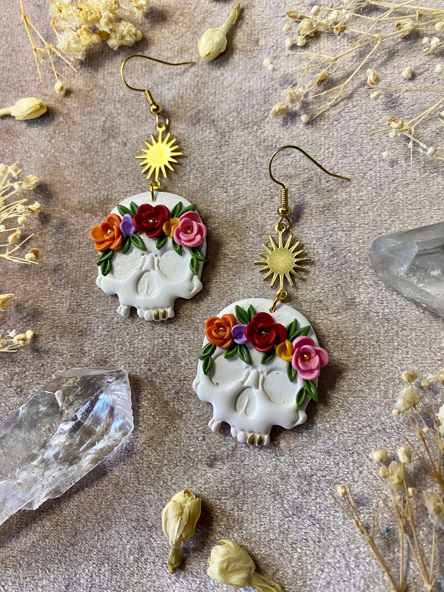 Flower Medley Skull Earrings