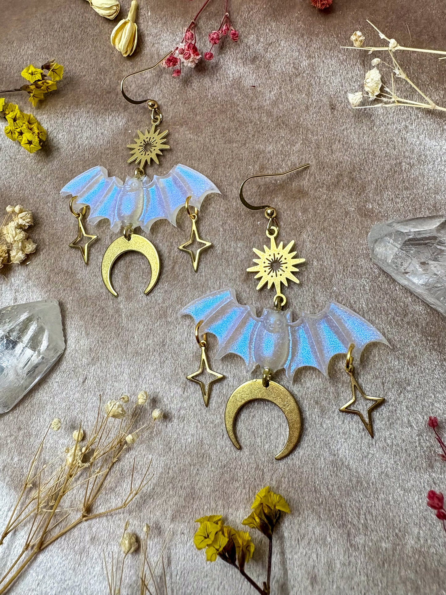 Iridescent Celestial Bat Earrings