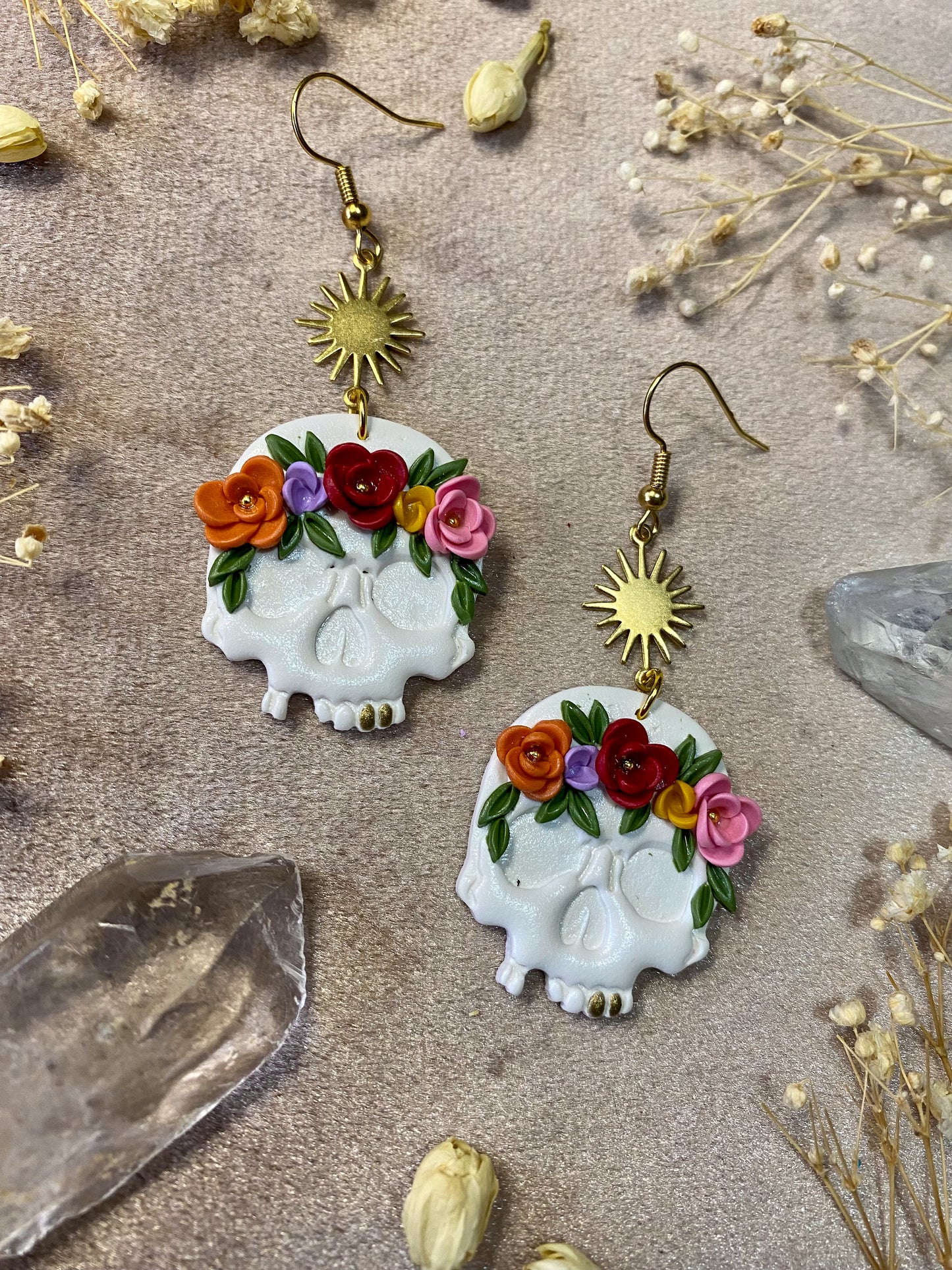 Flower Medley Skull Earrings